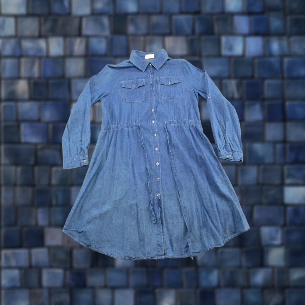 Denime Ninexis Blue Denim Button Front Cinch Waist Midi Shirt Dress Size M Western Size M / US 6-8 / IT 42-44 - 1 Thumbnail
