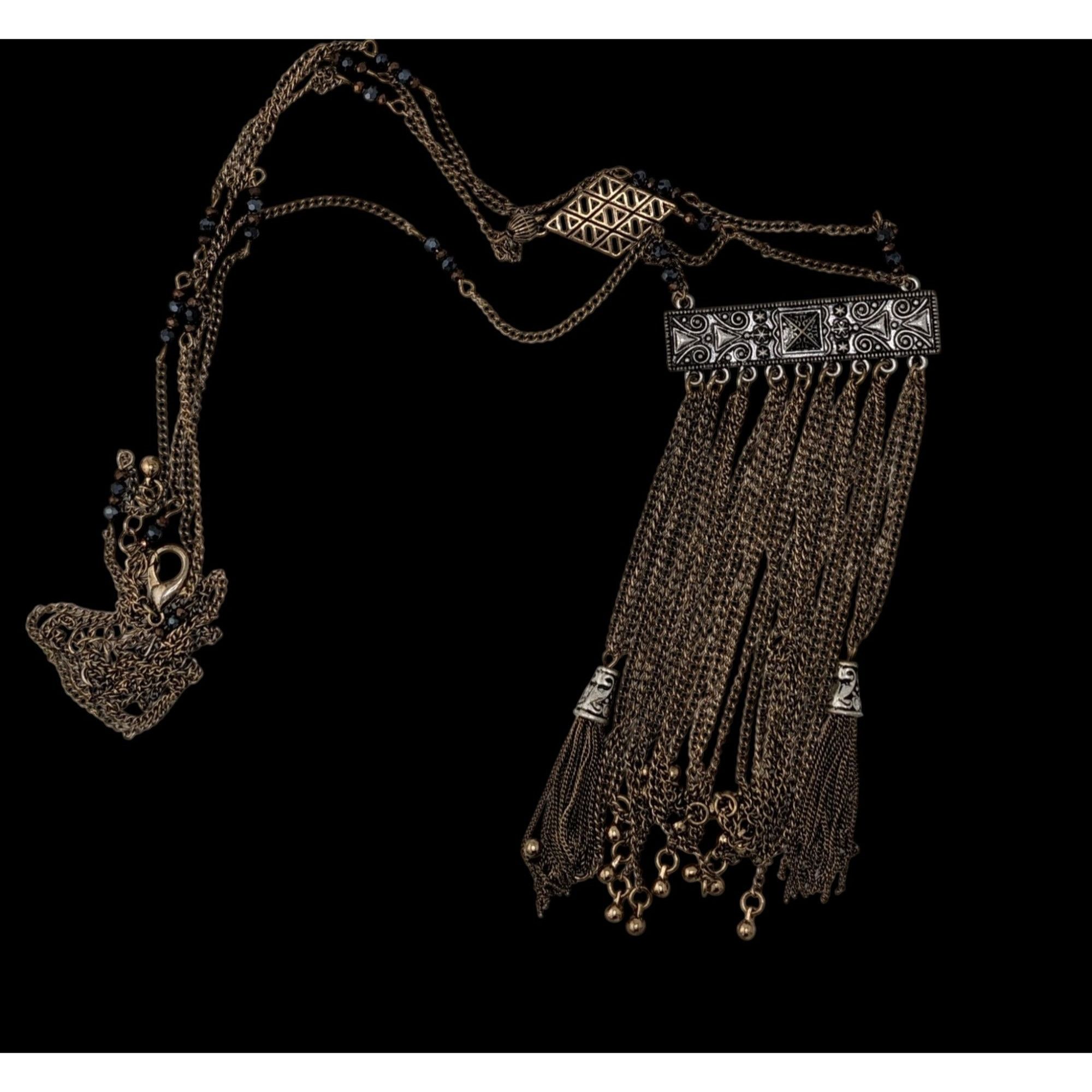 Other Vintage Bohemian Long Fringe Necklace With Intricate Metalwo Size ONE SIZE - 3 Thumbnail