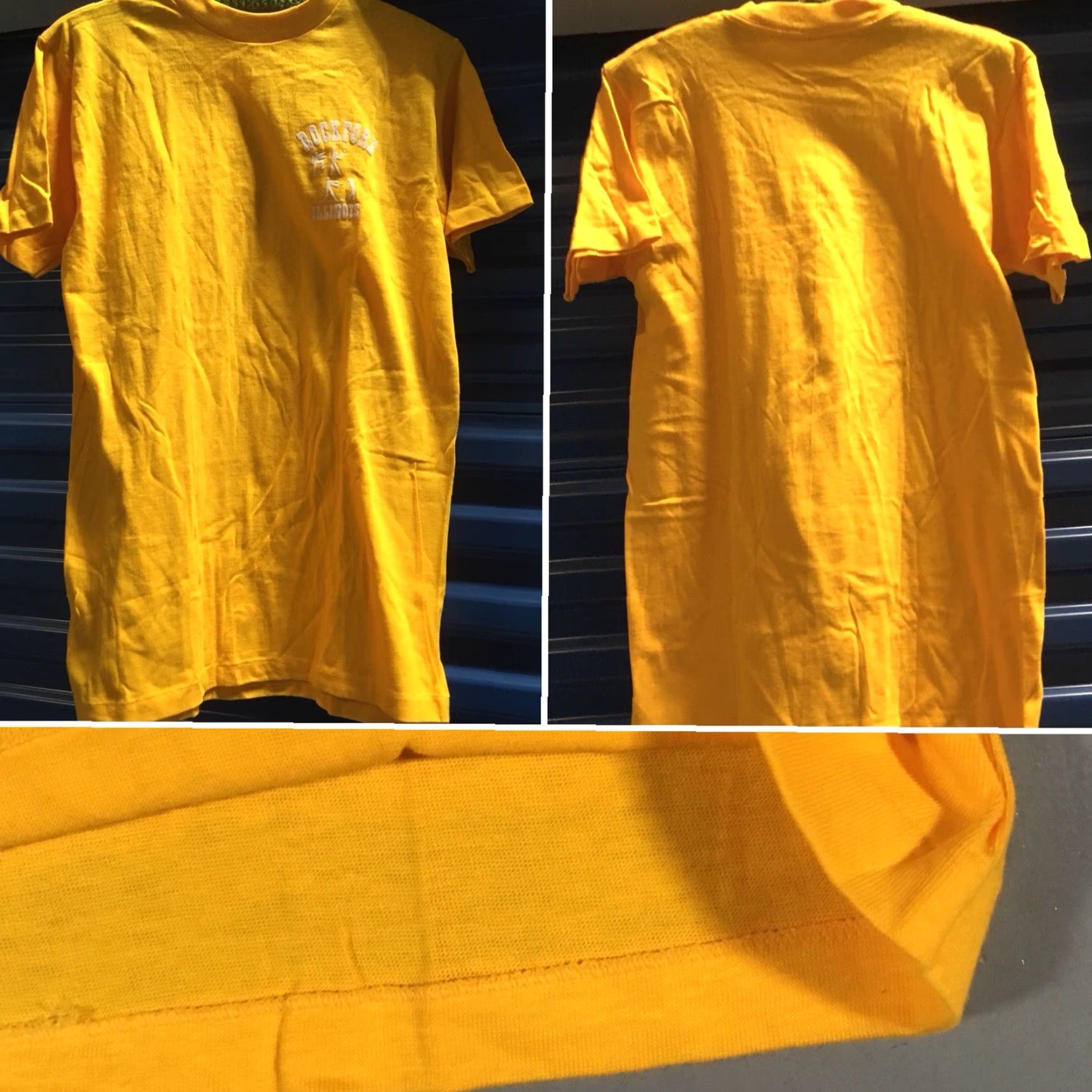 Vintage VINTAGE Collegiate Pacific Rockford Illinois T-Shirt Yellow 1980s 80s Size M Mens Short Sleeve 100% Cotton Graphic Tee Size US M / EU 48-50 / 2 - 7 Thumbnail