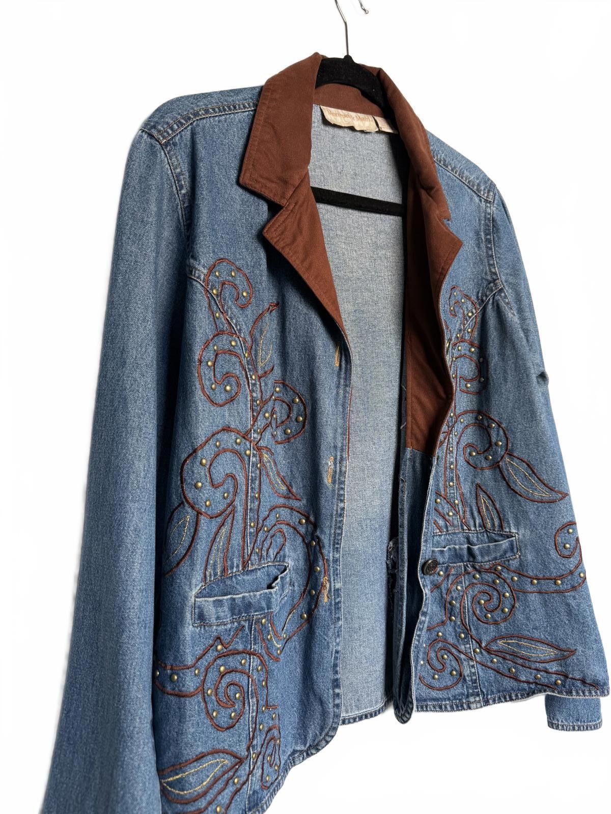 Unknown London Vintage Western Embroidered Denim Jacket with Brown Collar Size XL / US 12-14 / IT 48-50 - 2 Thumbnail
