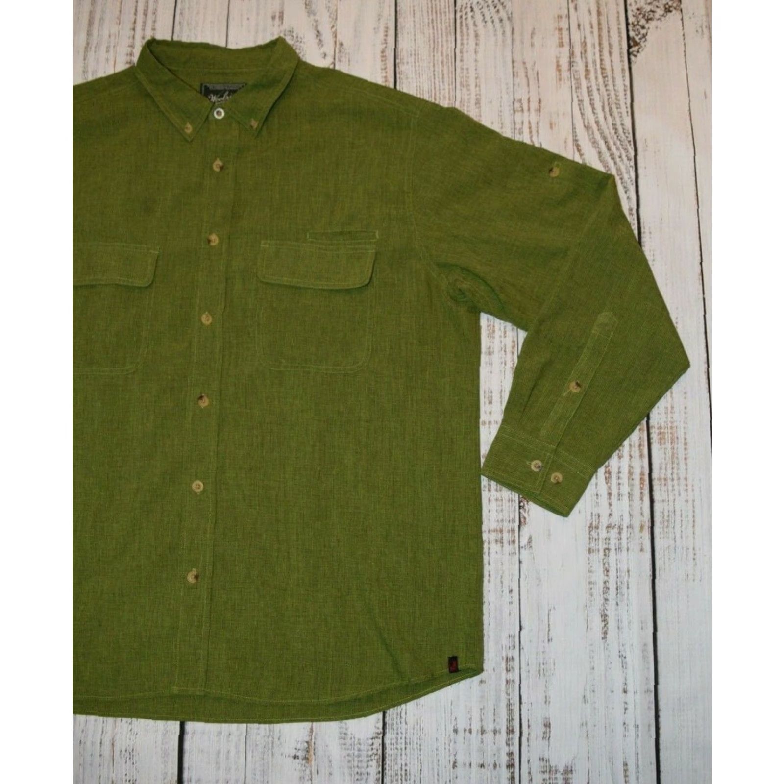 Vintage WOOLRICH PESTO LONG SLEEVE BUTTON SHIRT XL LIME GREEN DOUBLE CHEST POCKETS Size US XL / EU 56 / 4 - 2 Thumbnail