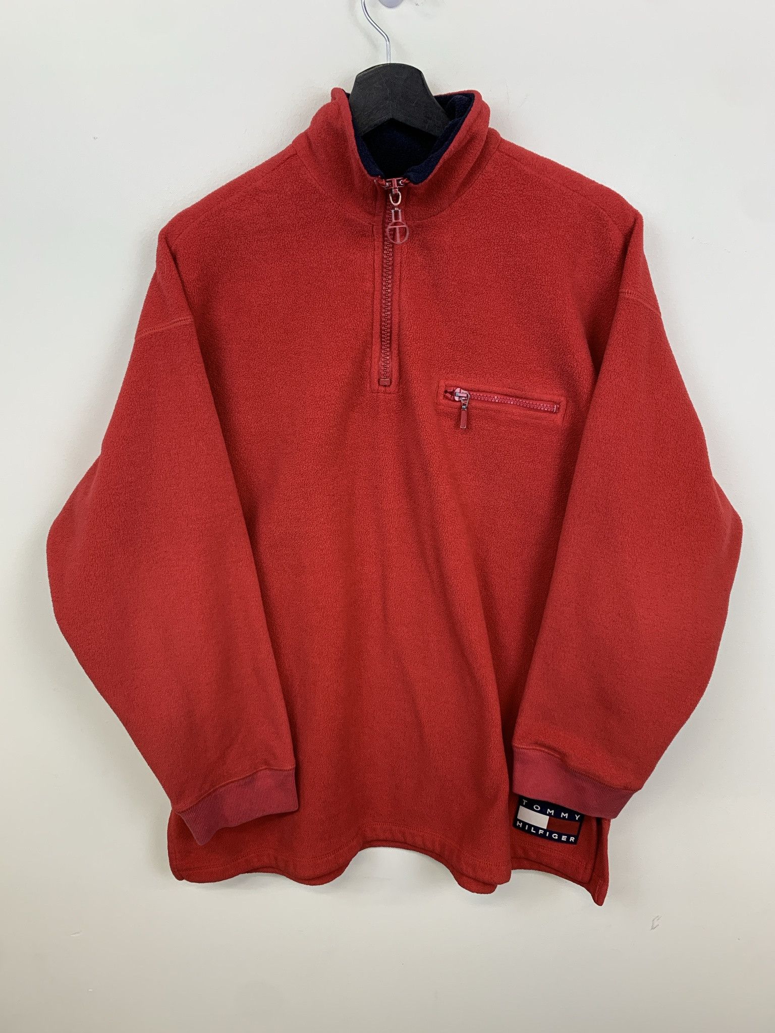 Tommy Hilfiger Vintage 1990s Tommy Hilfiger Red Quarterzip Fleece Size XL Size US XL / EU 56 / 4 - 1 Thumbnail