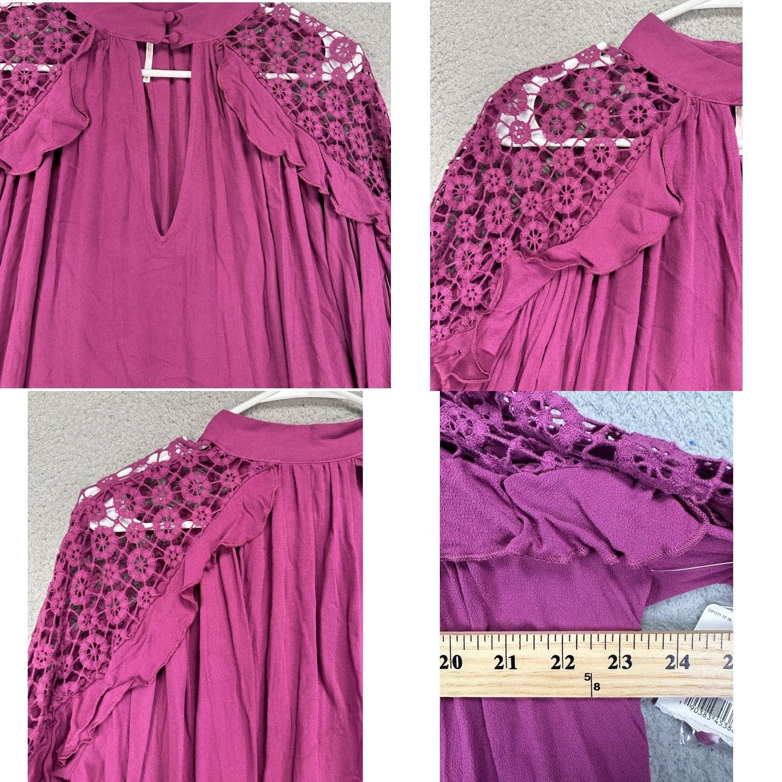 Free People VINTAGE Free People Shirt Womens Small Raspberry Lace Ruffles Blouse Casual Ladies NEW Size XXS / US 00 / IT 34 - 8 Thumbnail