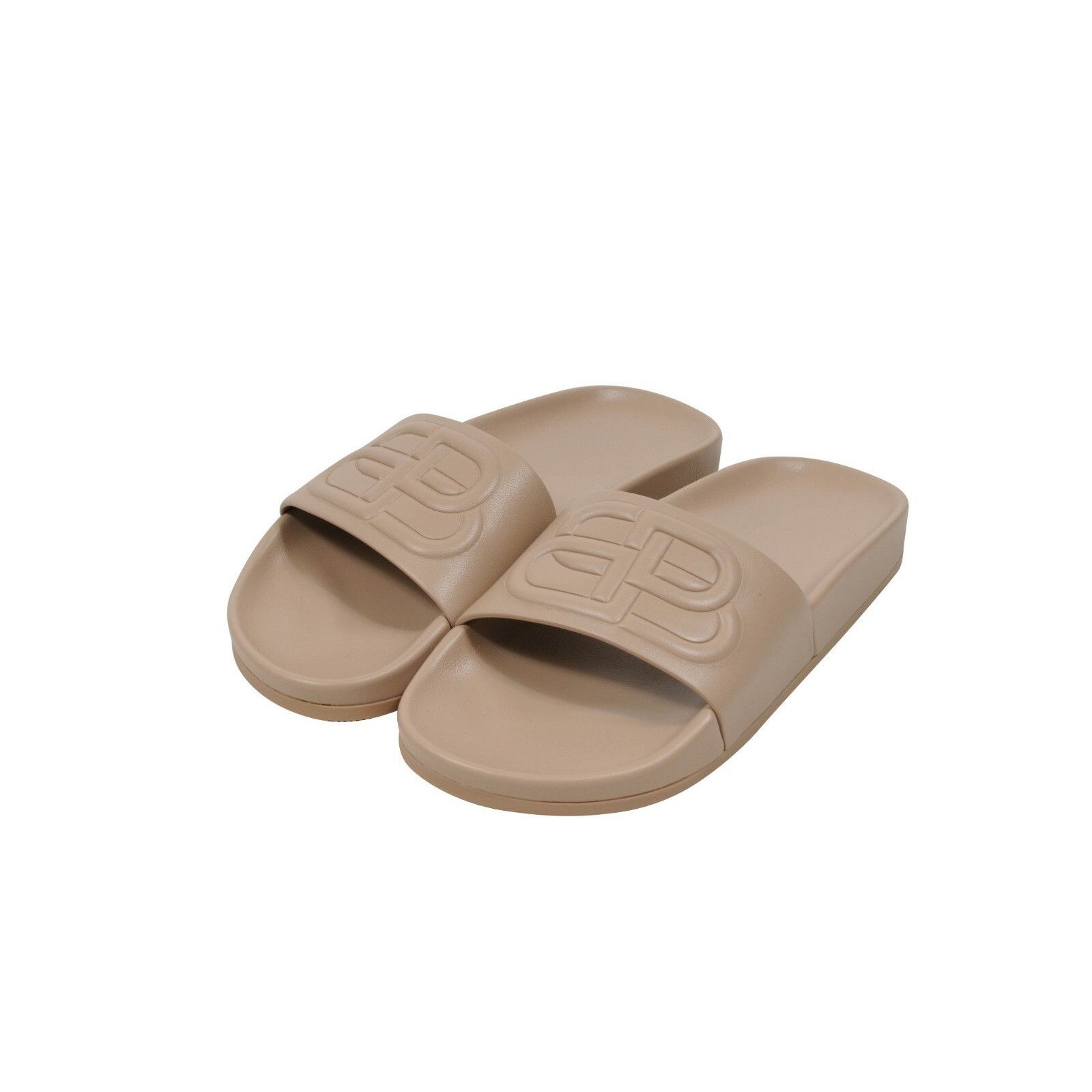 Balenciaga BB Logo Sandals Tan Leather Pool Slides - 00606 Size US 5 / IT 35 - 3 Thumbnail