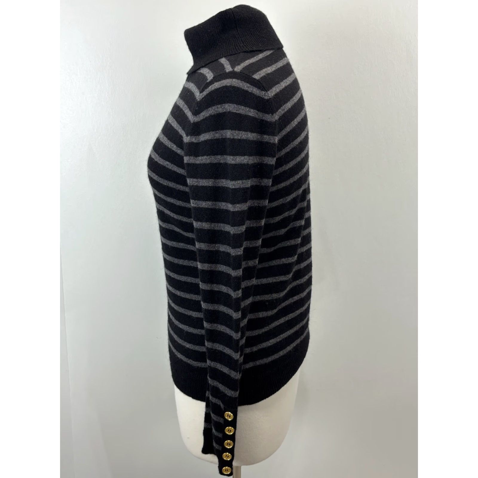 Vintage VINTAGE Peck & Peck 100% Cashmere Turtleneck Sweater Women's Medium Black Grey Stripe Classic Pullover Size M / US 6-8 / IT 42-44 - 2 Thumbnail