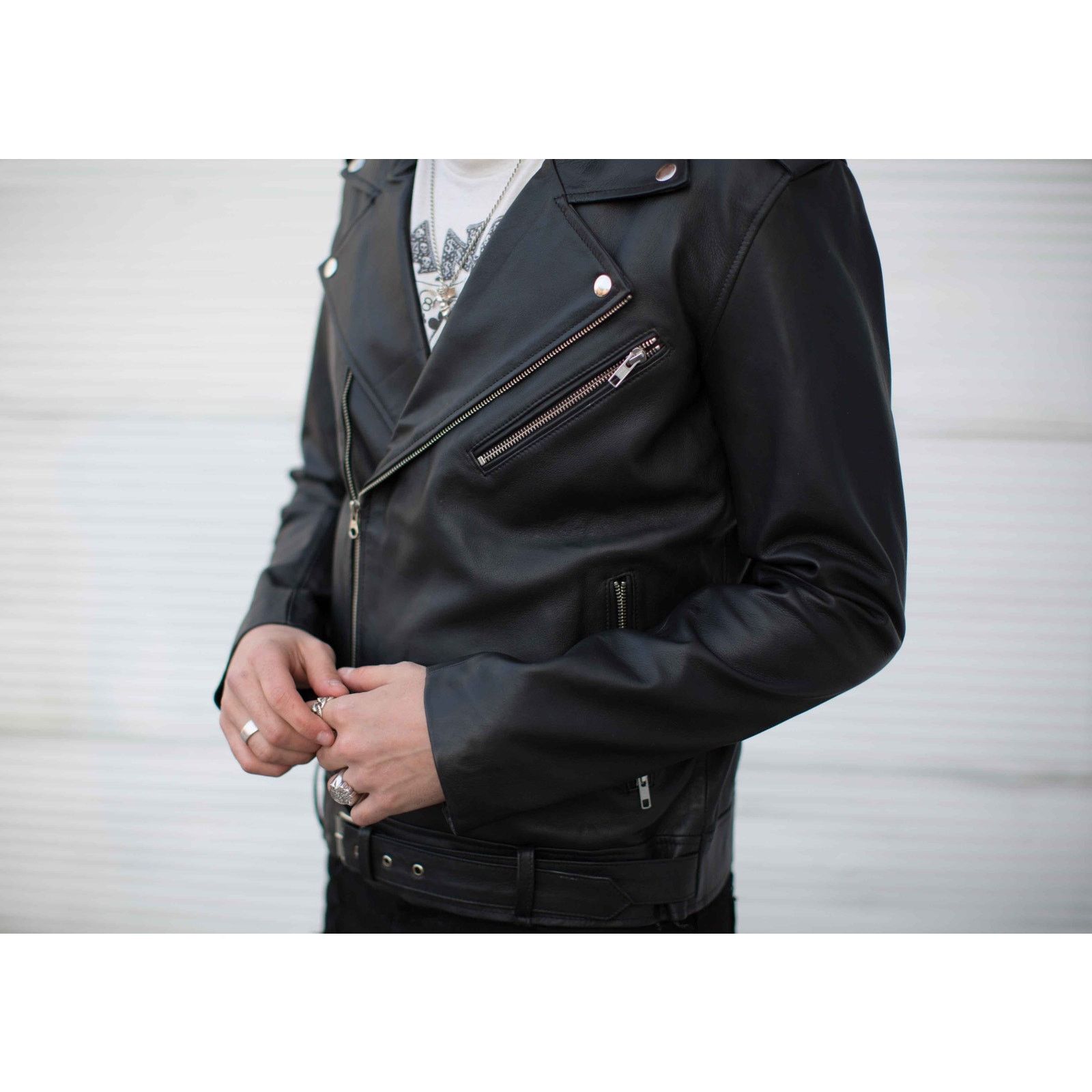 & Other Stories James Leather Moto Belted Biker Jacket Size US L / EU 52-54 / 3 - 6 Thumbnail