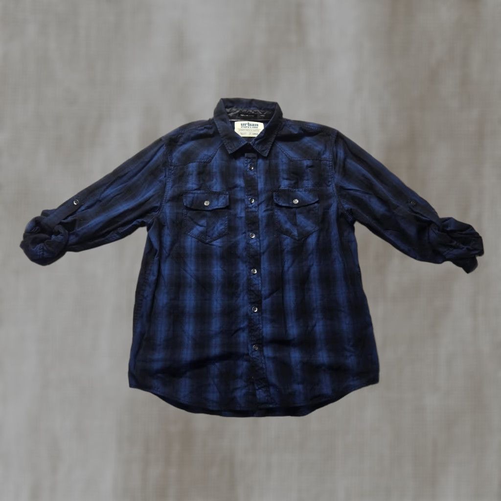 Vintage Urban Pipeline Button Up Shirt Blue Black Plaid Adult L Regular Cotton Mens Size US L / EU 52-54 / 3 - 1 Thumbnail