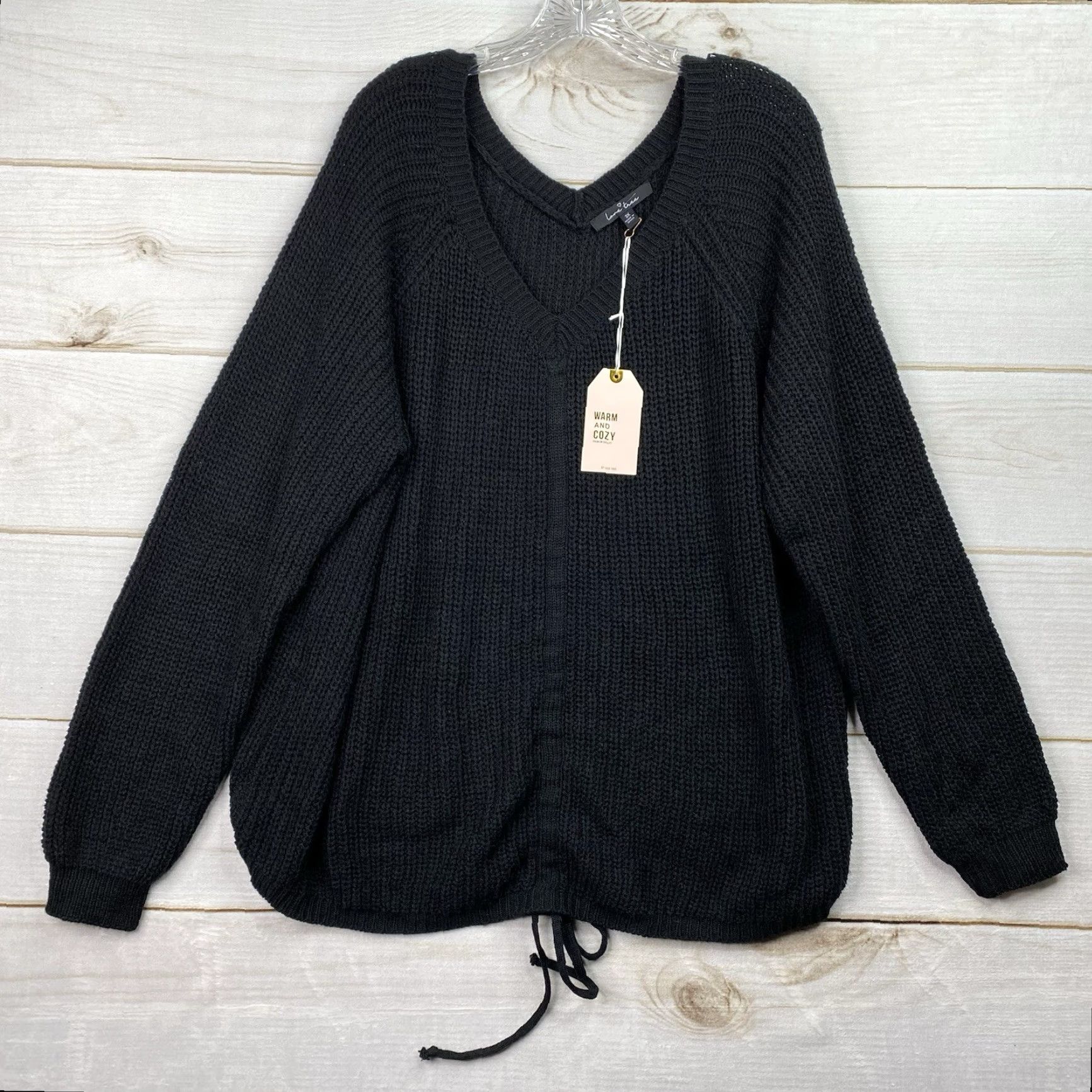 Vintage Love Tree Sweater 3X Black Oversized V-Neck Cable-Knit Pullover Women's Winter Knit Sweater NWT Size XXL / US 16-18 / IT 52-54 - 2 Thumbnail