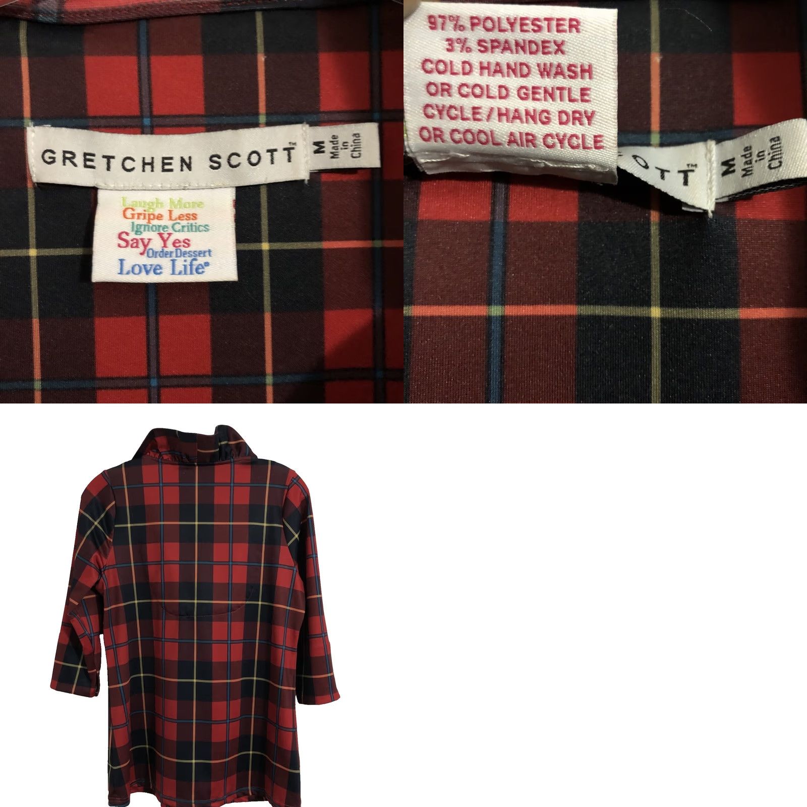 Vintage Gretchen Scott Blouse Middleton Red Plaid 3/4 Sleeve Ruffle Neck Top M Women Size M / US 6-8 / IT 42-44 - 8 Thumbnail