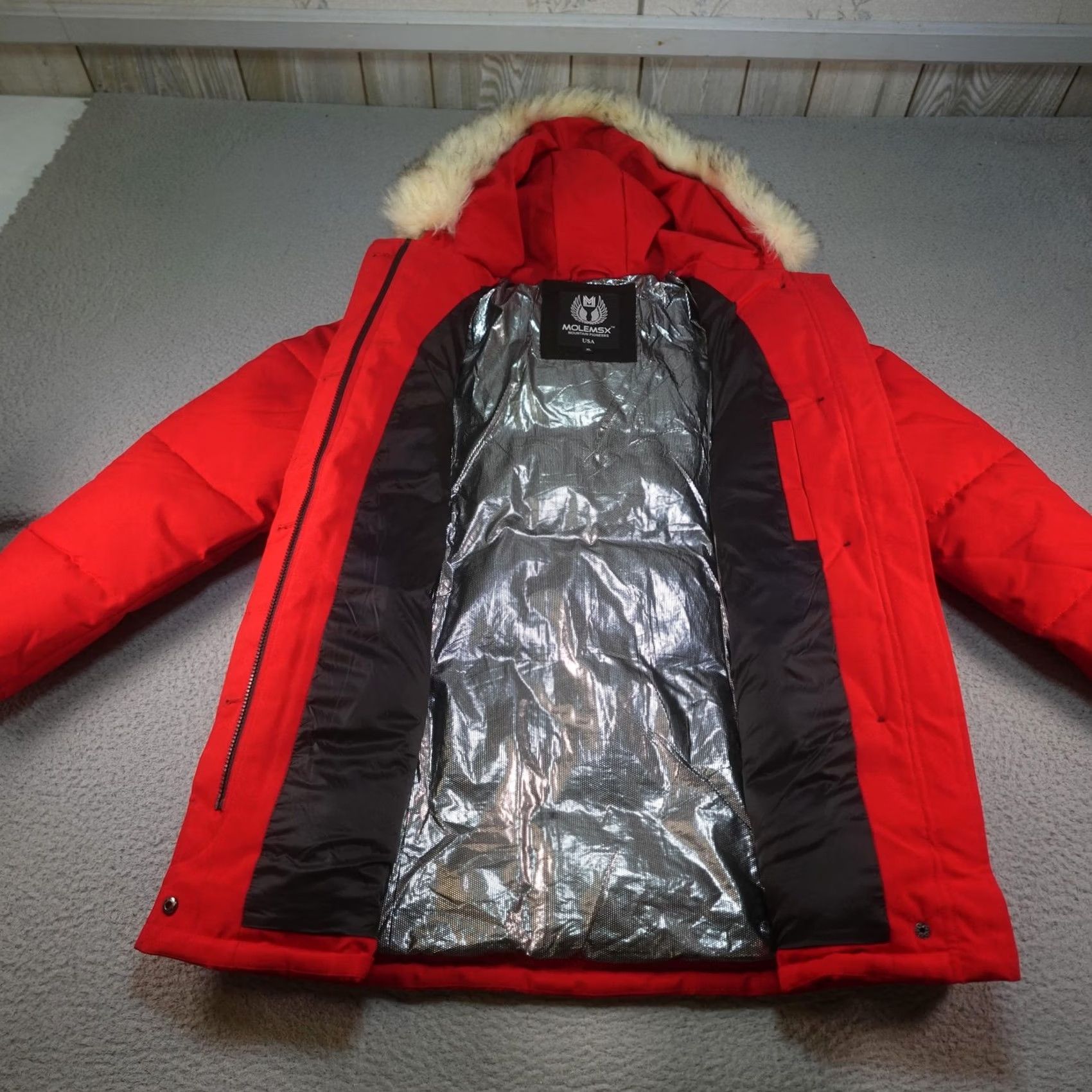 Vintage MOLEMSX Coat Womens XL Red Hooded Insulated Parka Faux Fur Trim Quilted Size XL / US 12-14 / IT 48-50 - 3 Thumbnail