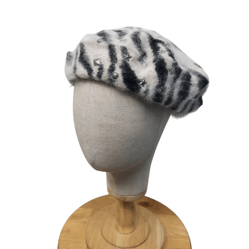 Tornado Mart ☠️ Japanese brand punk rock style zibra fur beret hat Size ONE SIZE - 1 Thumbnail