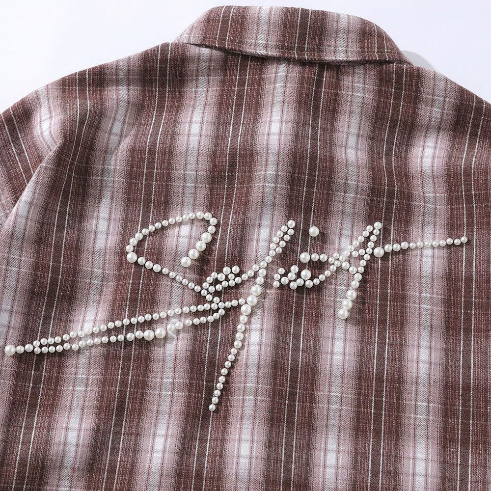 Vintage Men's retro letter beaded loose casual plaid shirt y2k Size US M / EU 48-50 / 2 - 5 Thumbnail