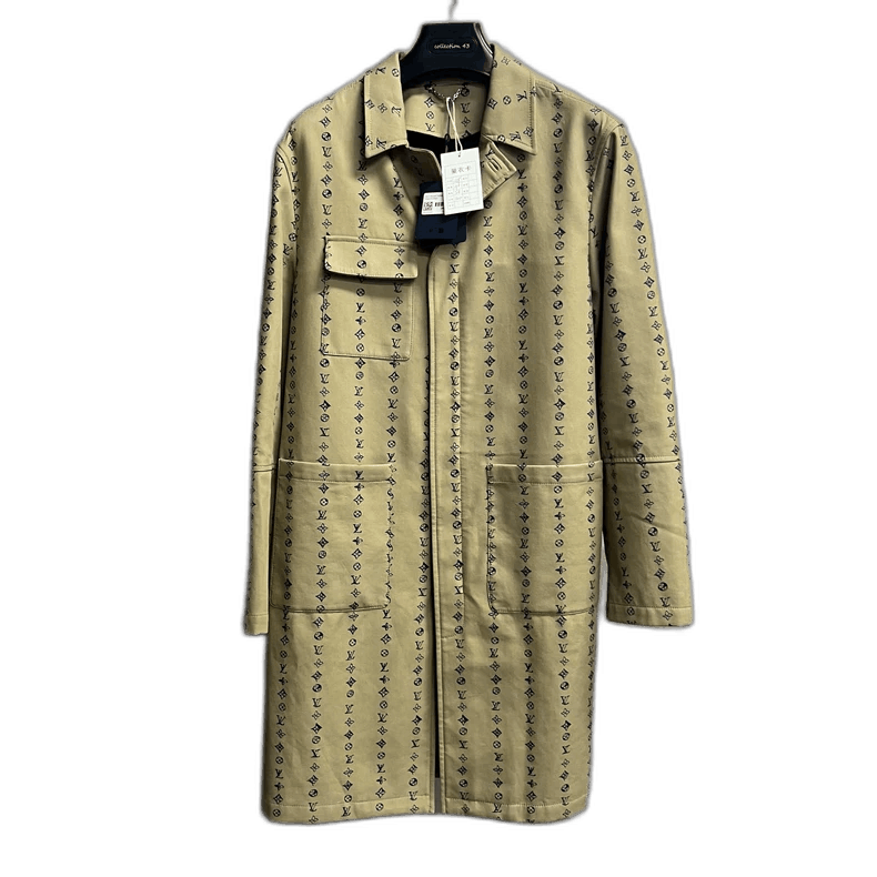 Louis Vuitton Khaki Long Coat with Cuban Collar