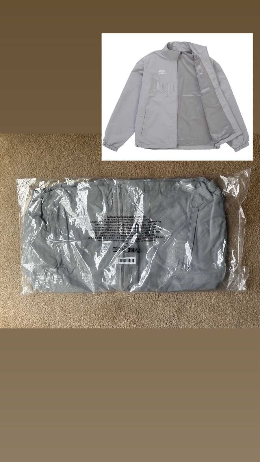 Supreme (NEW) Supreme Umbro Rhinestone Track Jacket (Size S, Gray