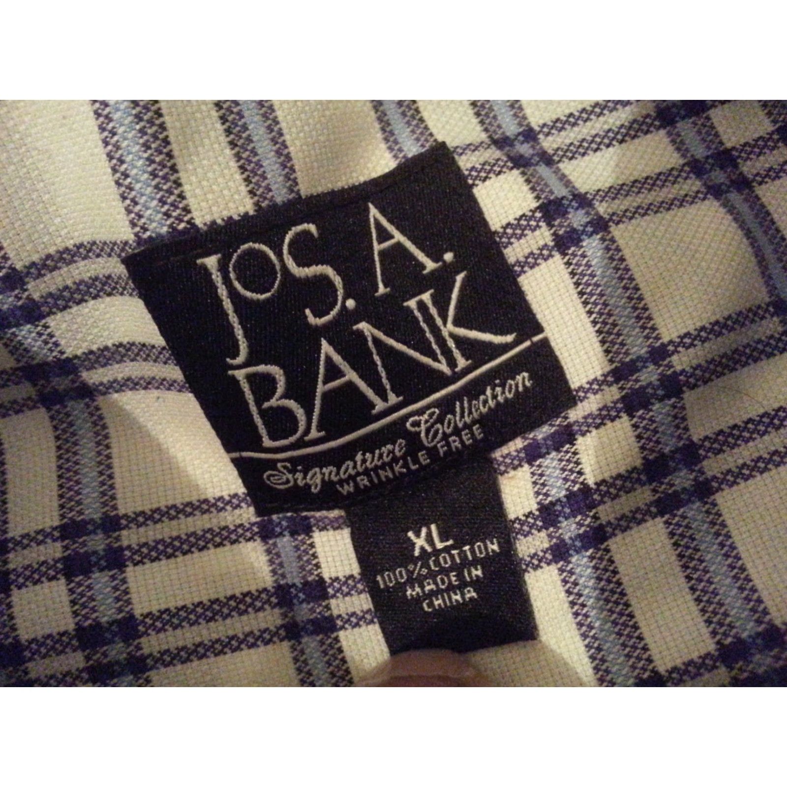 Jos. A. Bank VINTAGE? Jos. A. Bank Plaid Button-Up Shirt XL Blue White Cotton Men Size 46R - 4 Thumbnail