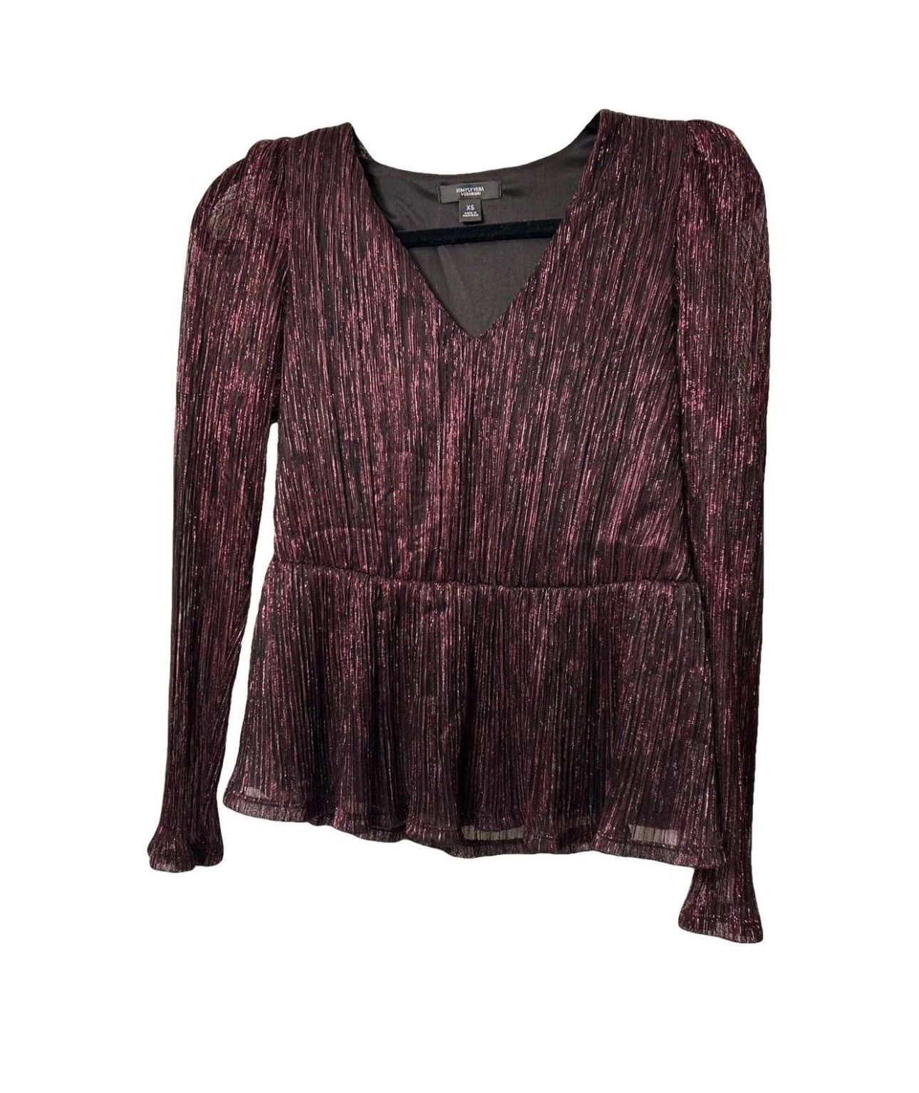 Vera Wang Vera Wang XS Burgundy sparkly pleated peplum long sleeves Size XS / US 0-2 / IT 36-38 - 1 Thumbnail