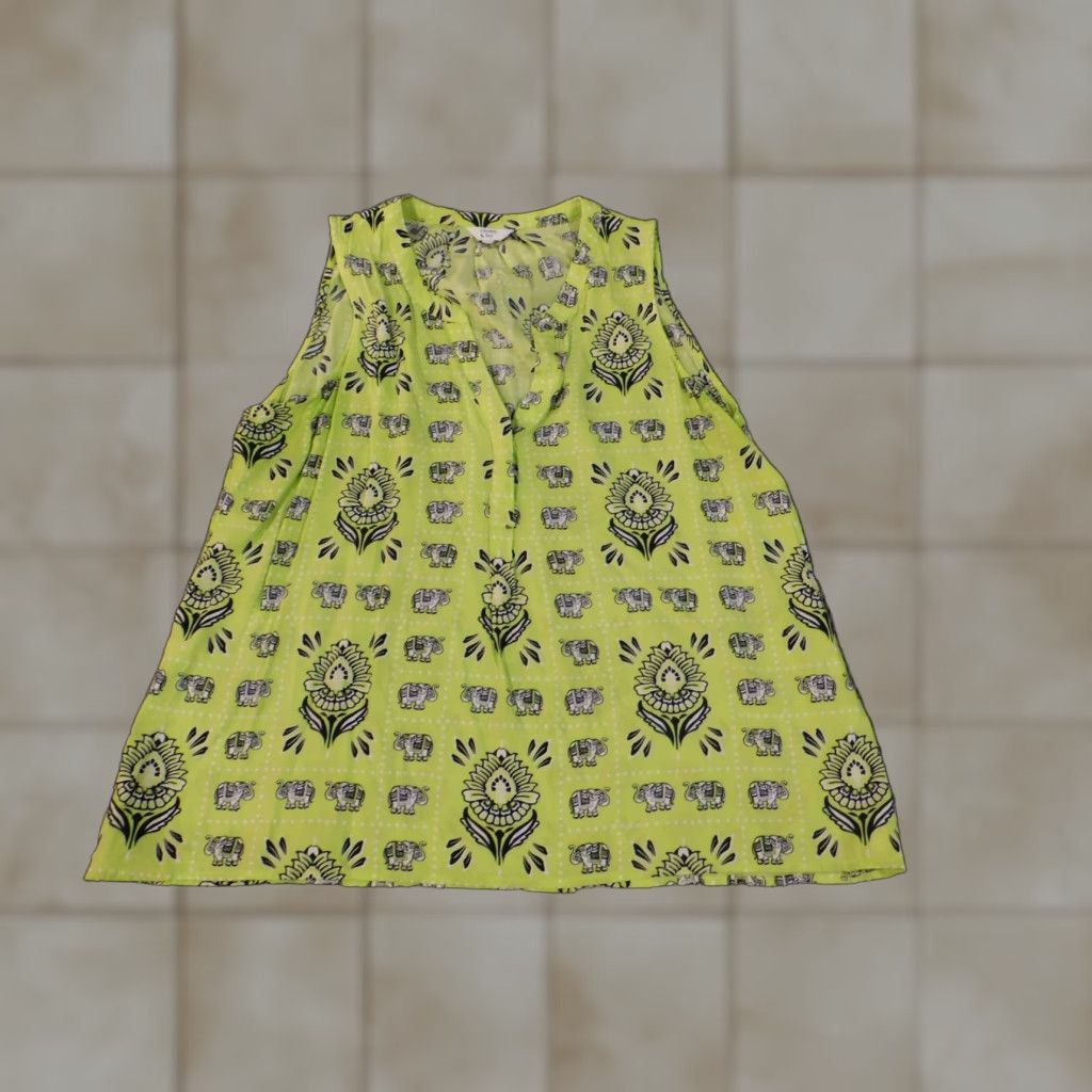 Vintage Crown & Ivy Blouse XL Women V-Neck Geometric Rayon Sleeveless Casual Top Green Floral Pattern Size XL / US 12-14 / IT 48-50 - 1 Thumbnail