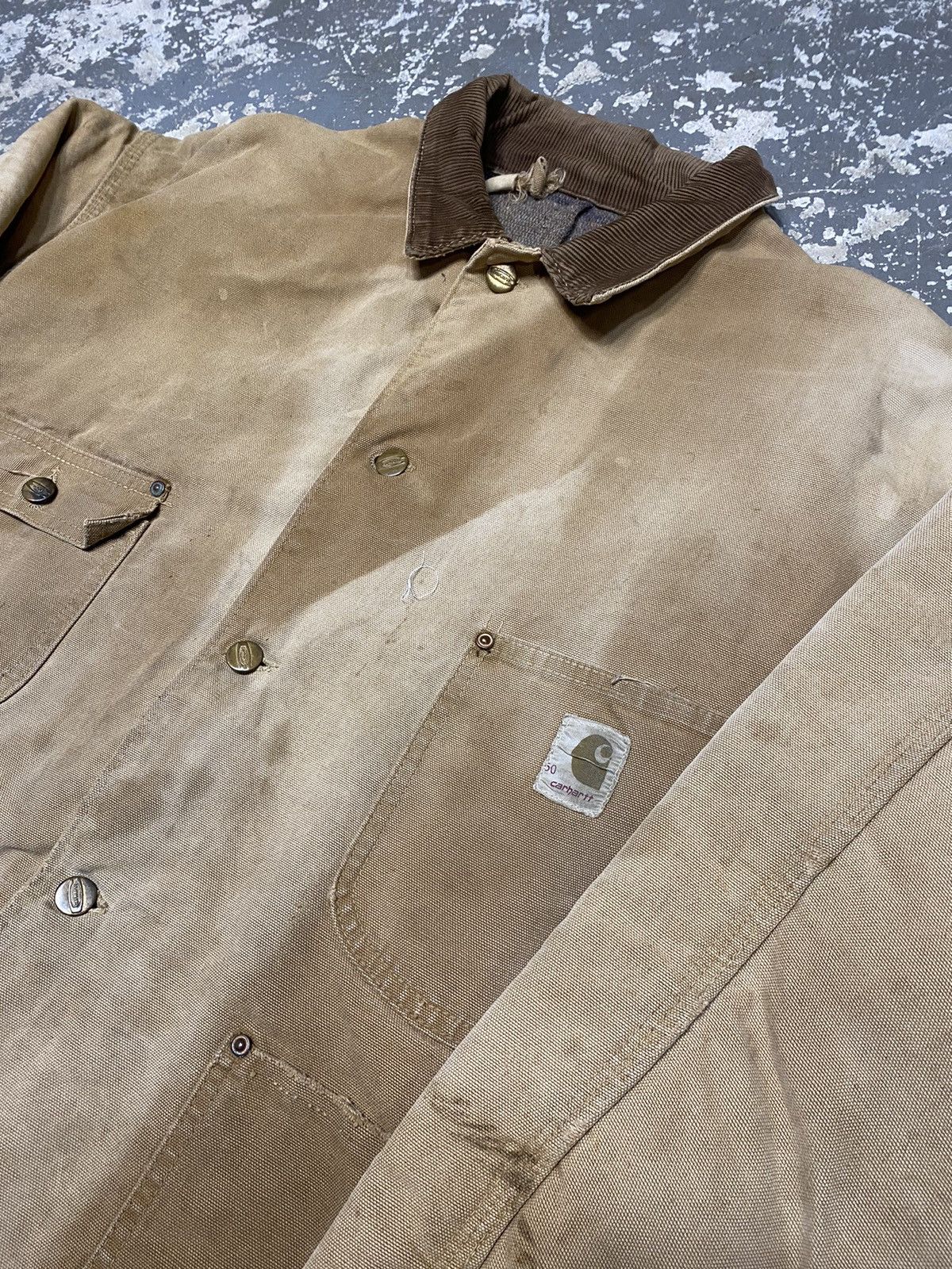Carhartt × Vintage Vintage Carhartt Troy Blanket Thrashed Tan ChoreJacket 70s Size US XL / EU 56 / 4 - 9 Thumbnail