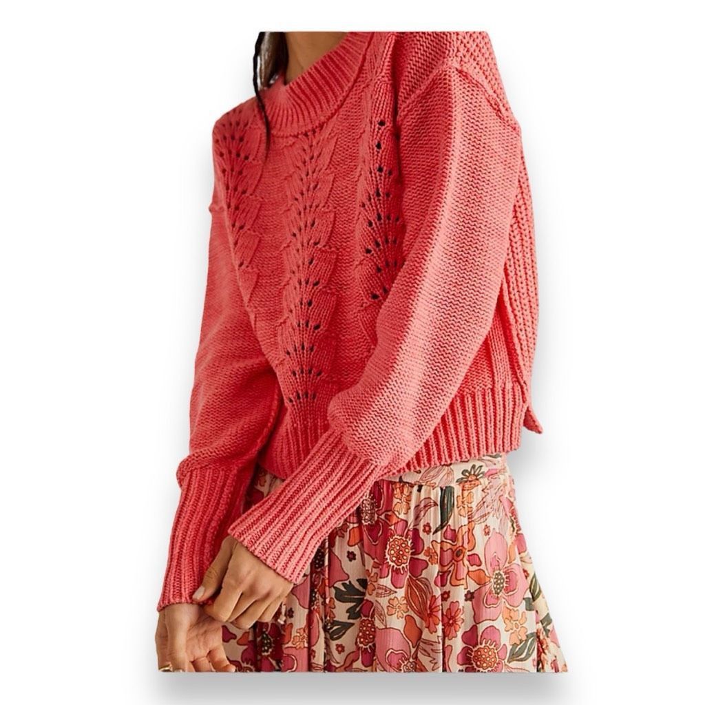 Free People Bell Song Pink Cropped Boxy Knit Sweater Size Me