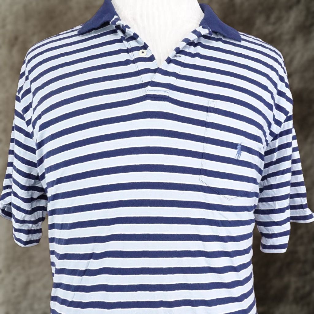 Polo Ralph Lauren Polo Ralph Lauren Polo Shirt Mens XL Blue White Striped Cotton Casual Classic Fit Soft Touch Size US XL / EU 56 / 4 - 1 Thumbnail