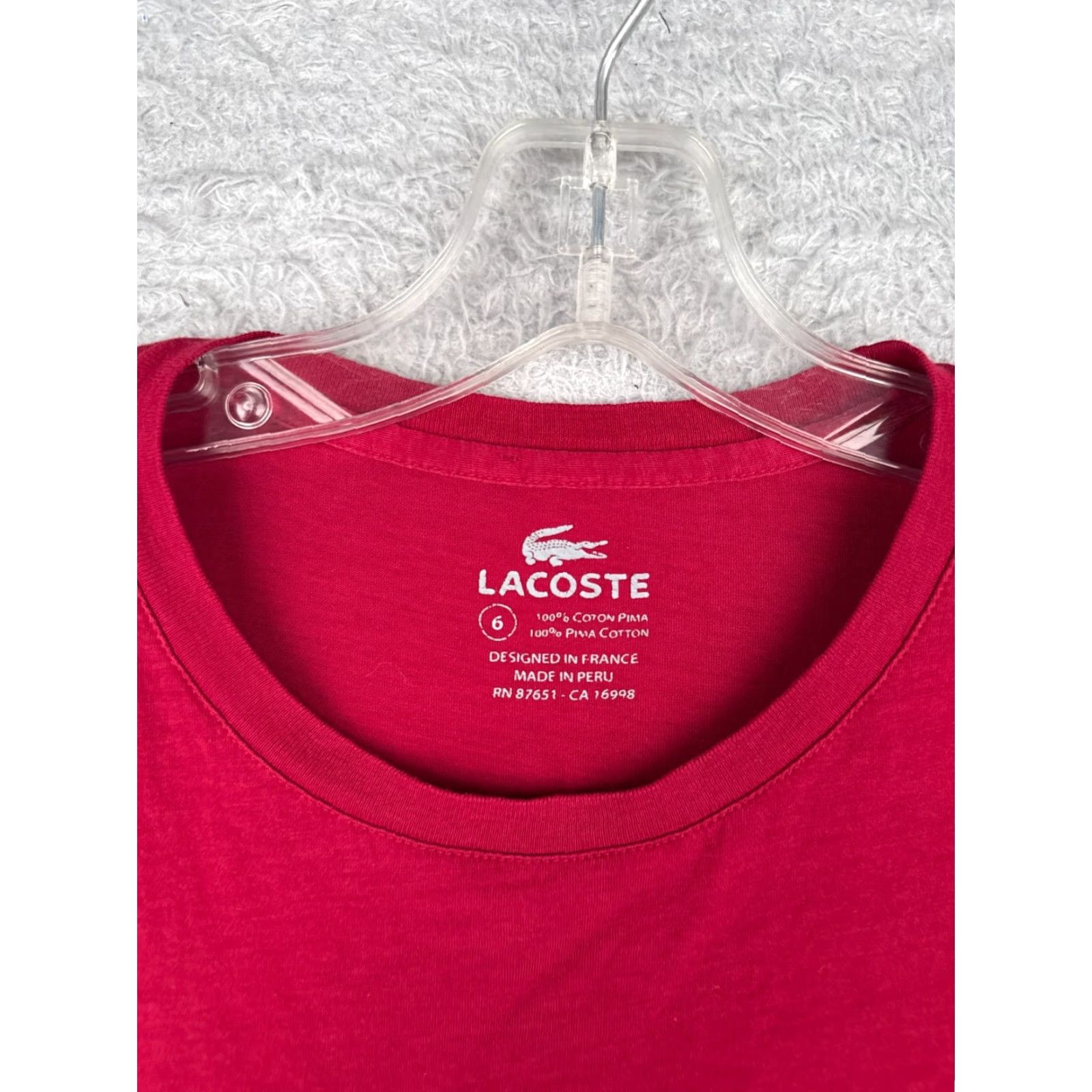 Lacoste Lacoste Shirt Women 6 Red Crew Neck Short Sleeve 100% Pima Cotton READ Size M / US 6-8 / IT 42-44 - 7 Thumbnail