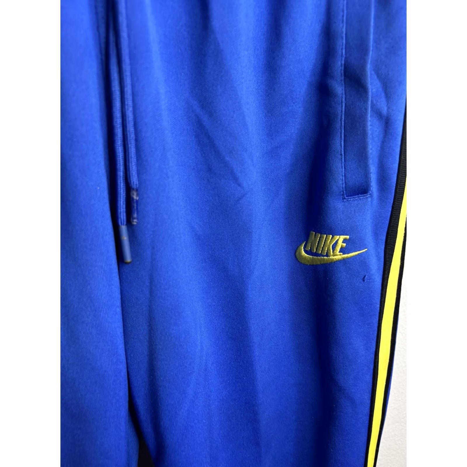 Nike Nike Pants Track Mens Small Blue Yellow Stripe Logo Pockets Adjustable Drawstring 100% Polyester Size US 29 - 2 Thumbnail