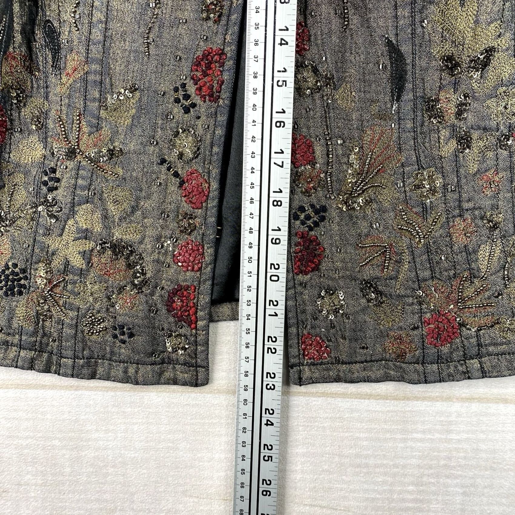 Vintage Chico's Womens Jacket S Blue Floral Embroidered Beaded Lined Boho Casual Cotton Short Sleeve Jacket Womens Size S / US 4 / IT 40 - 4 Thumbnail