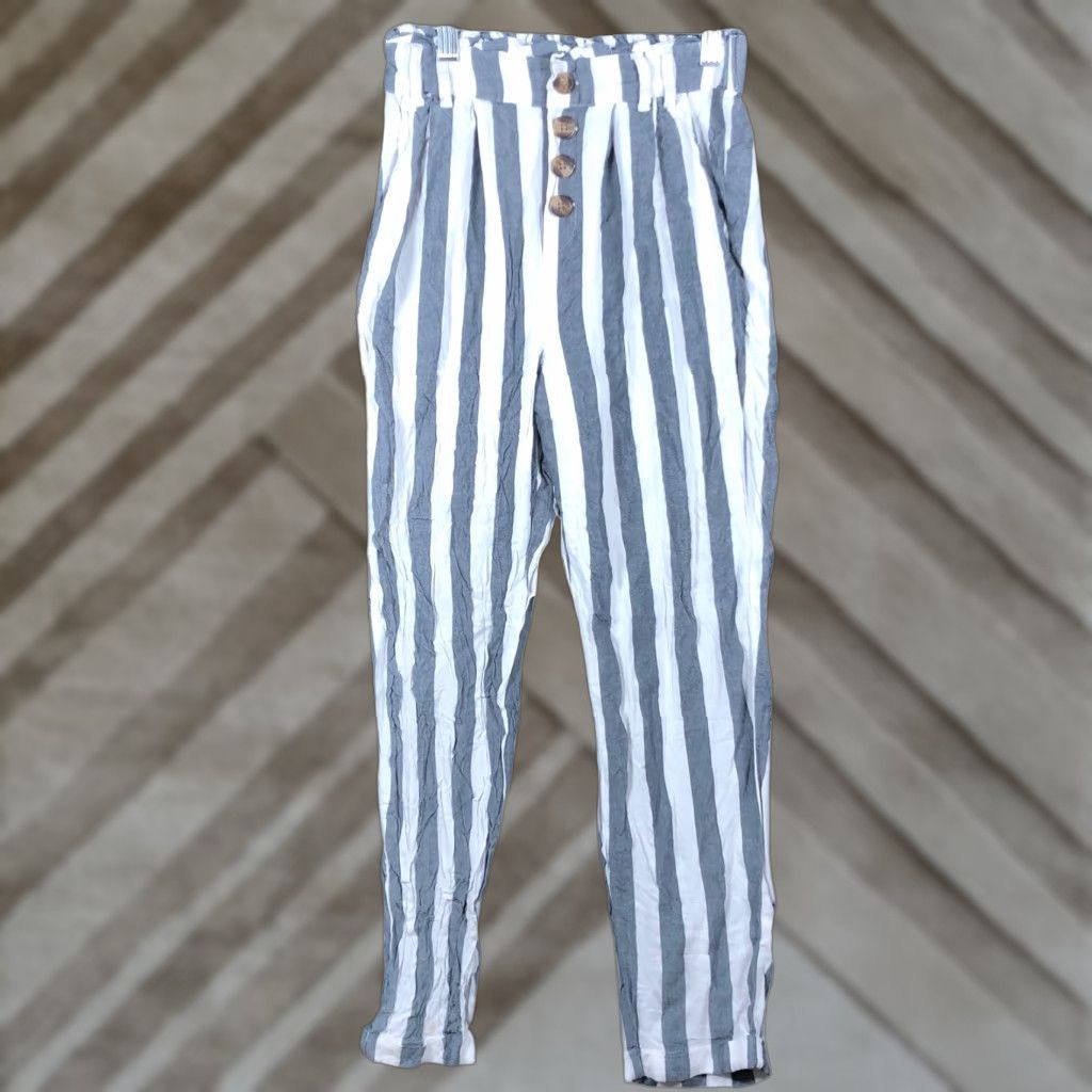 Vintage VINTAGE American Eagle Womens Pants White Blue Stripe Pull On Elastic Waist XS Size 26" / US 2 / IT 38 - 1 Thumbnail