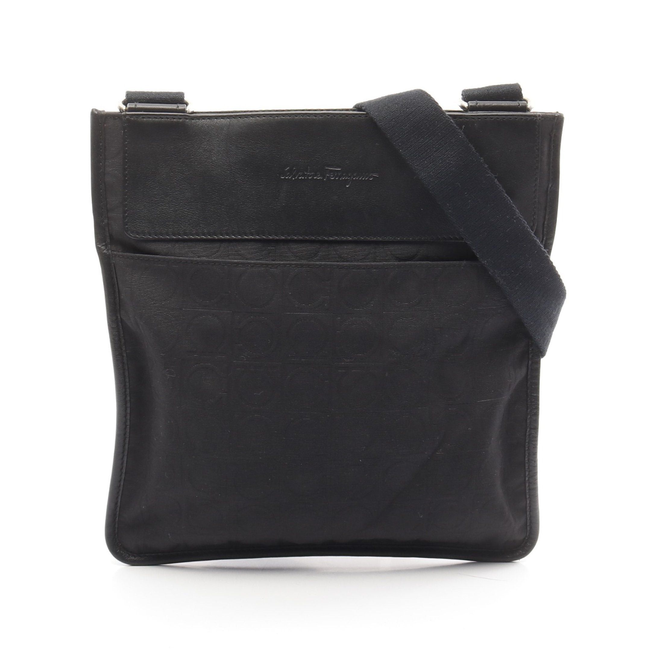 Salvatore Ferragamo Salvatore Ferragamo Gancini Shoulder Bag Nylon Canvas Leather Black Size ONE SIZE - 1 Thumbnail