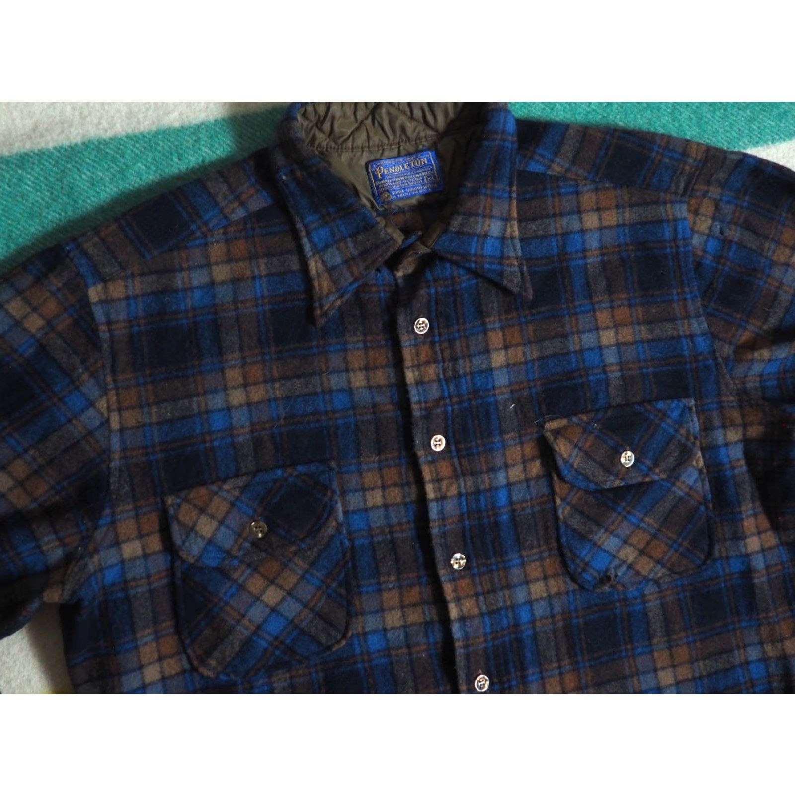 Pendleton **VTG 70s Pendleton Blue Brown Plaid Button Shirt Mens L** User: VTG 70s Pendleton Blue Brown Plaid Button Front Wool Shirt Mens L Size US L / EU 52-54 / 3 - 3 Thumbnail
