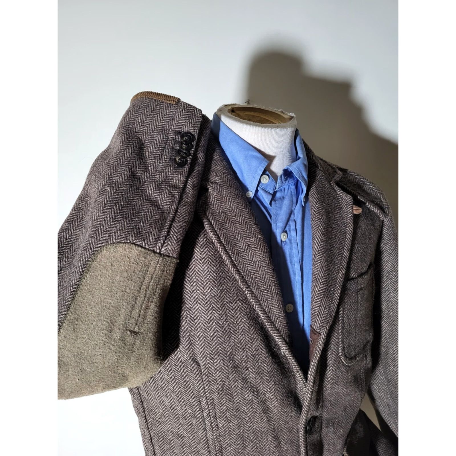 H&M LOGG M Medium Brown Norfolk Field Tweed Herringbone Elbow Coat Blazer Jacket Size 40R - 2 Thumbnail