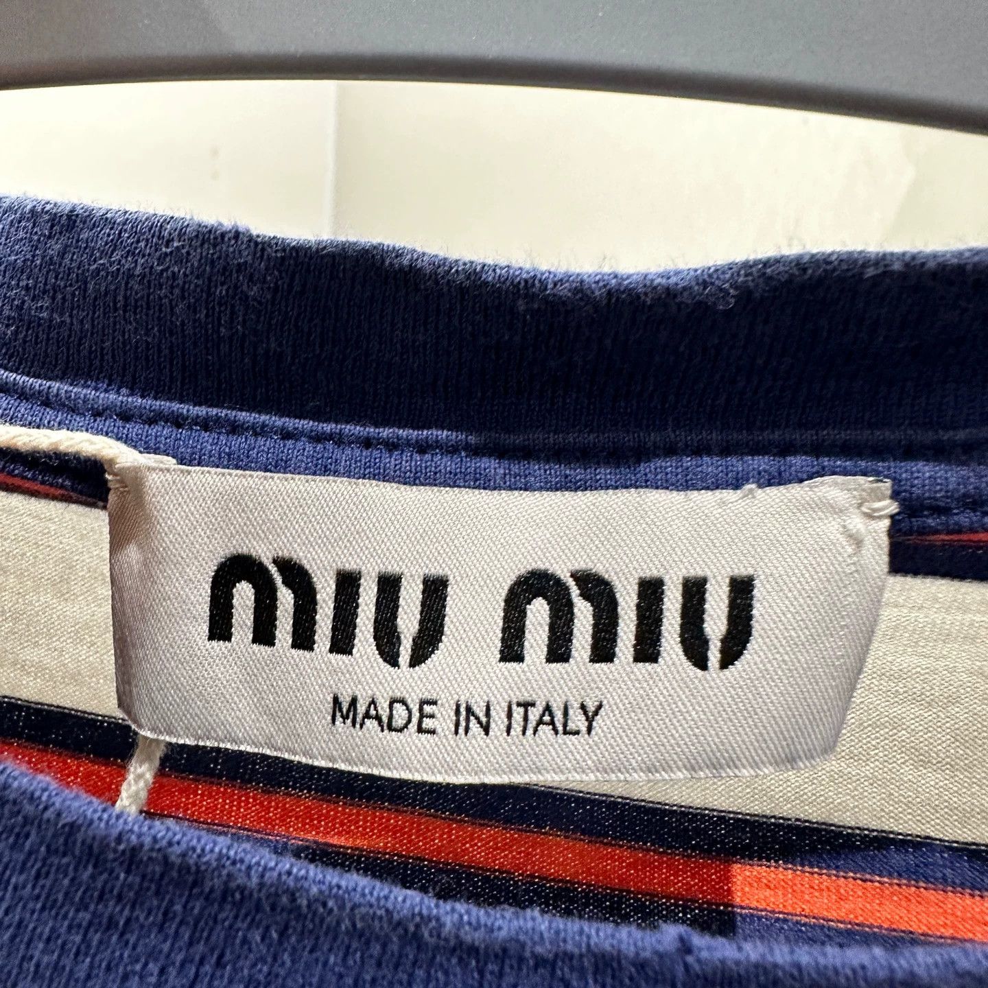 Miu Miu MIU MIU logo striped blocked short sleeve cotton women's S Size S / US 4 / IT 40 - 3 Thumbnail