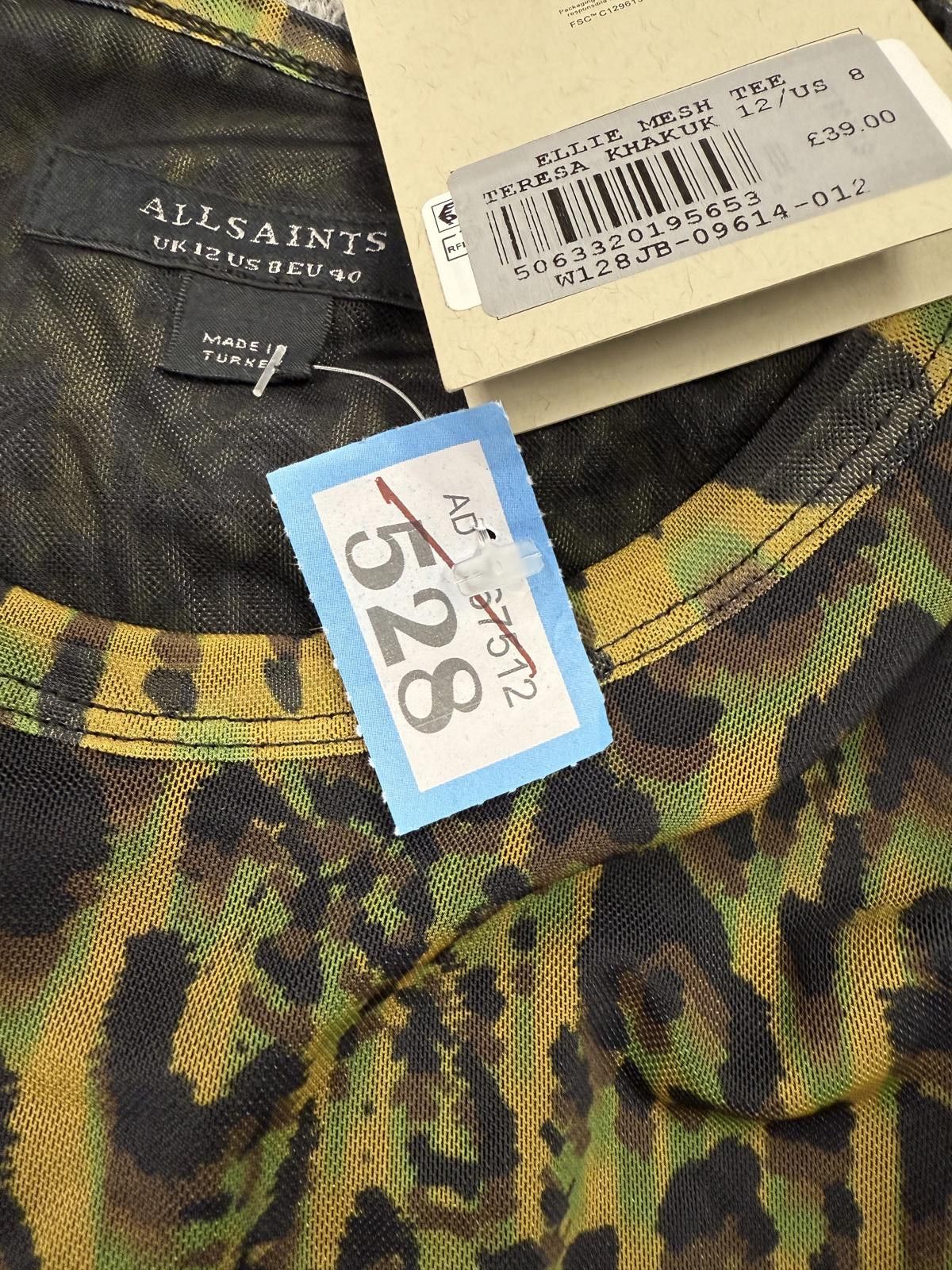 Allsaints AllSaints Ellie Mesh Tee in Khaki Green Leopard Print UK 12 Size M / US 6-8 / IT 42-44 - 2 Thumbnail