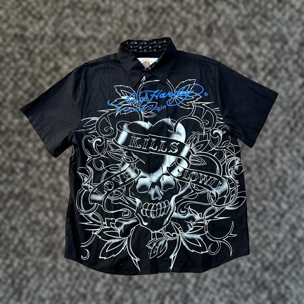 Ed Hardy Ed Hardy Button-Up Mens 2XL Skull Tattoo Dagger Goth Shirt Black Short Sleeve Collared Vintage No Size US L / EU 52-54 / 3 - 1 Thumbnail