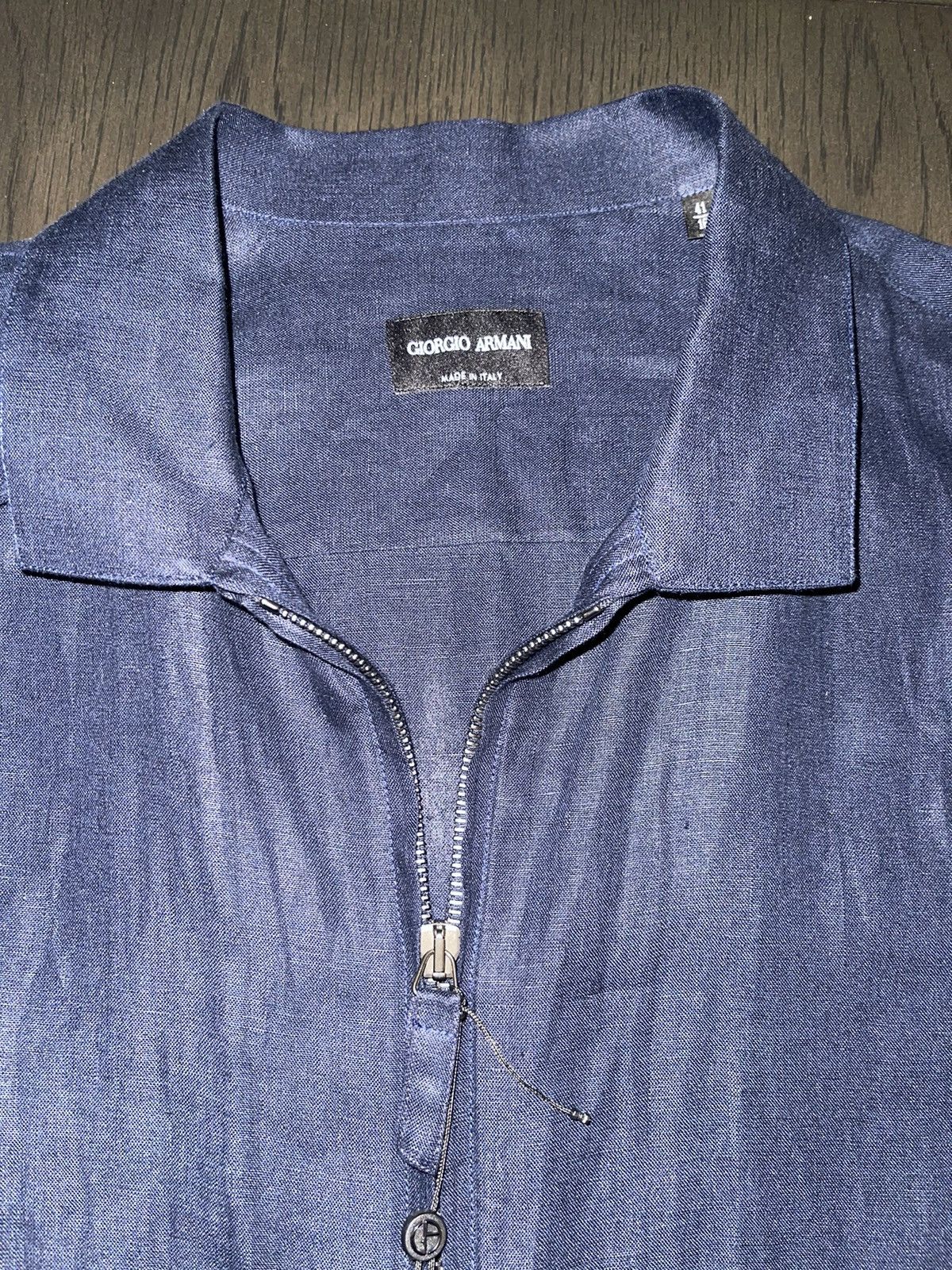 Giorgio Armani GIORGIO ARMANI ZIP SPORT SHIRT 41/16 (REG FIT) LINEN, NWT Size US L / EU 52-54 / 3 - 7 Thumbnail