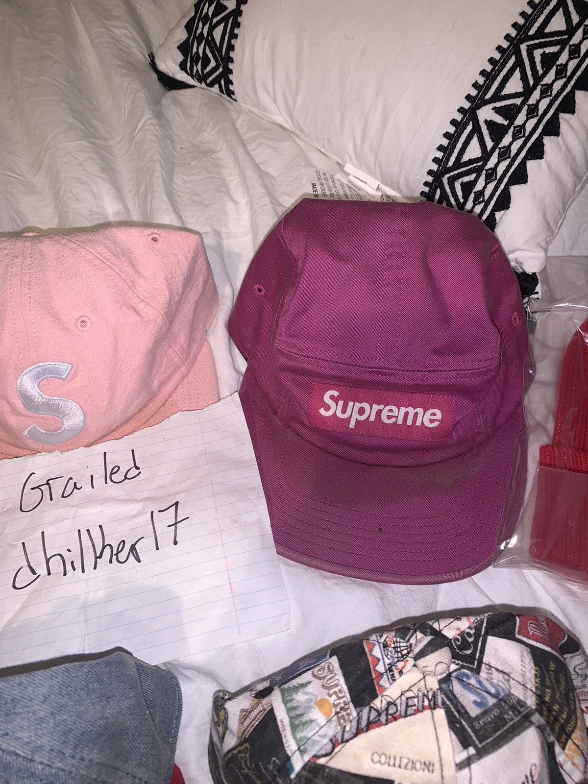 Supreme Raw Silk Camp Cap Pink 中古・古着通販】SUPREME (シュプリーム) WASHED CANVAS CAMP  main image 2
