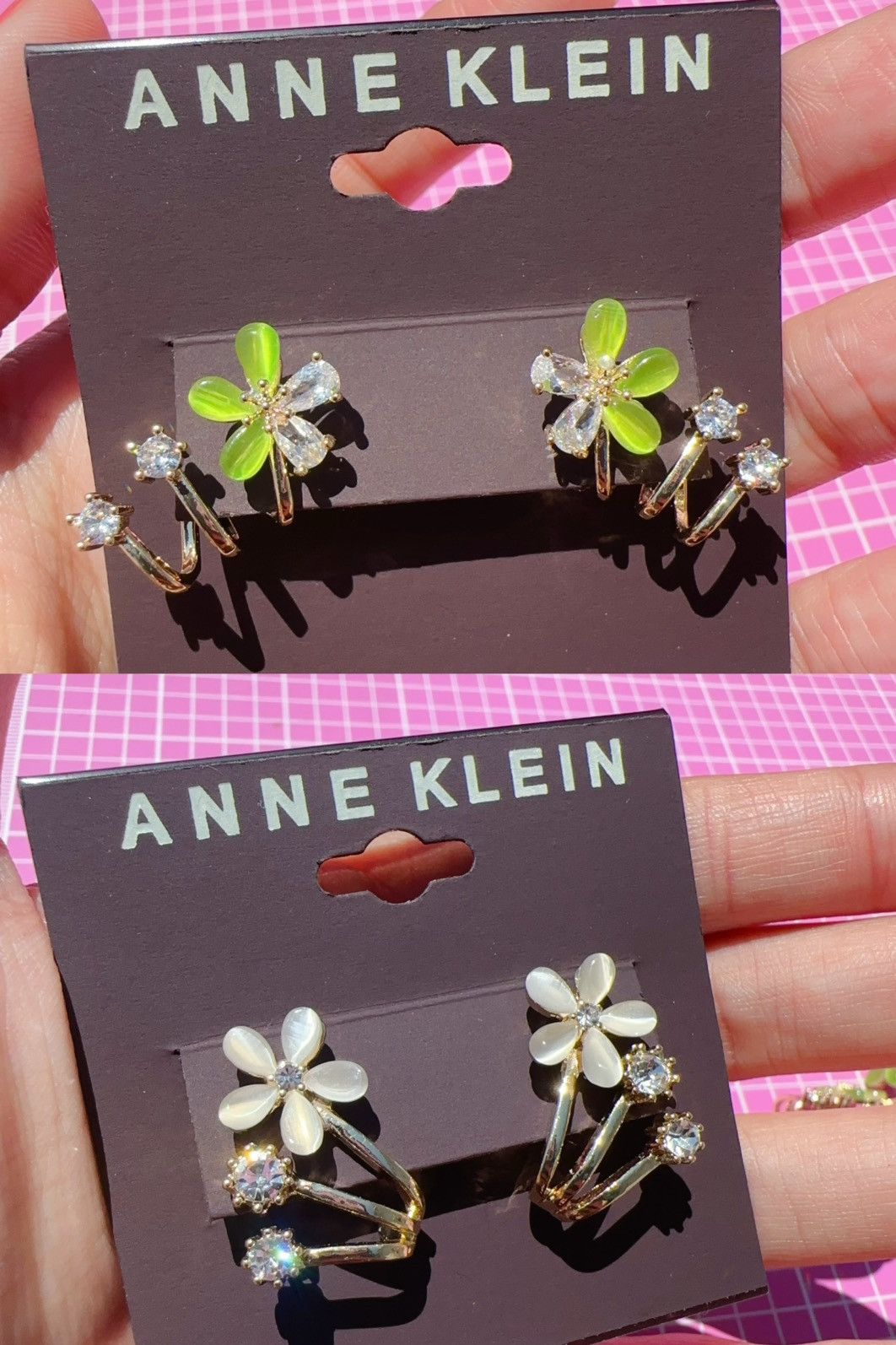 Anne Klein Anne Klein green white reflective flower crystal gold tone Size ONE SIZE - 1 Thumbnail