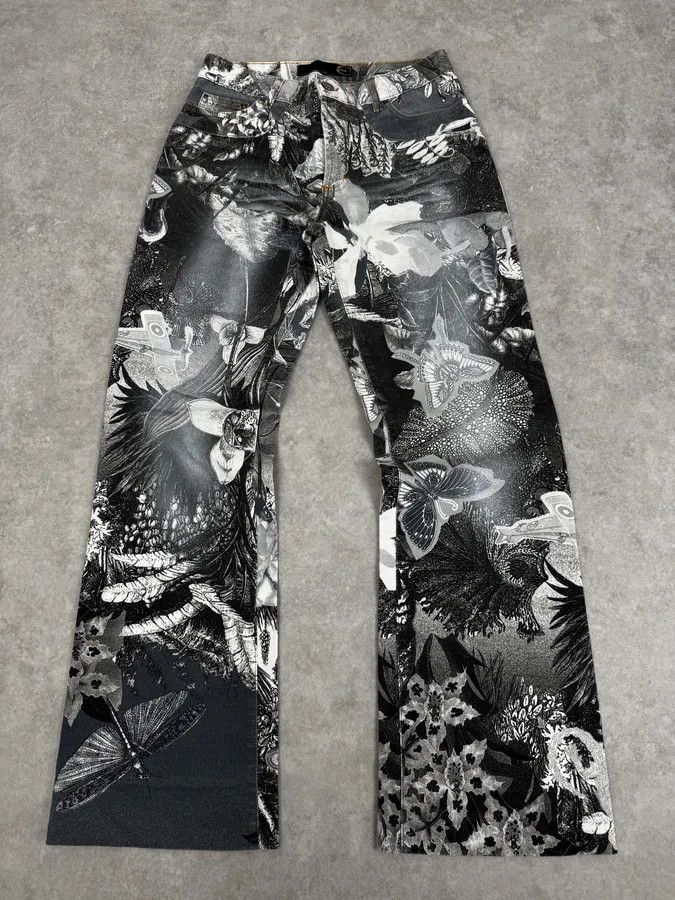 Roberto Cavalli Just Cavalli Black & White Floral Printed Pants Size 26" / US 2 / IT 38 - 1 Thumbnail