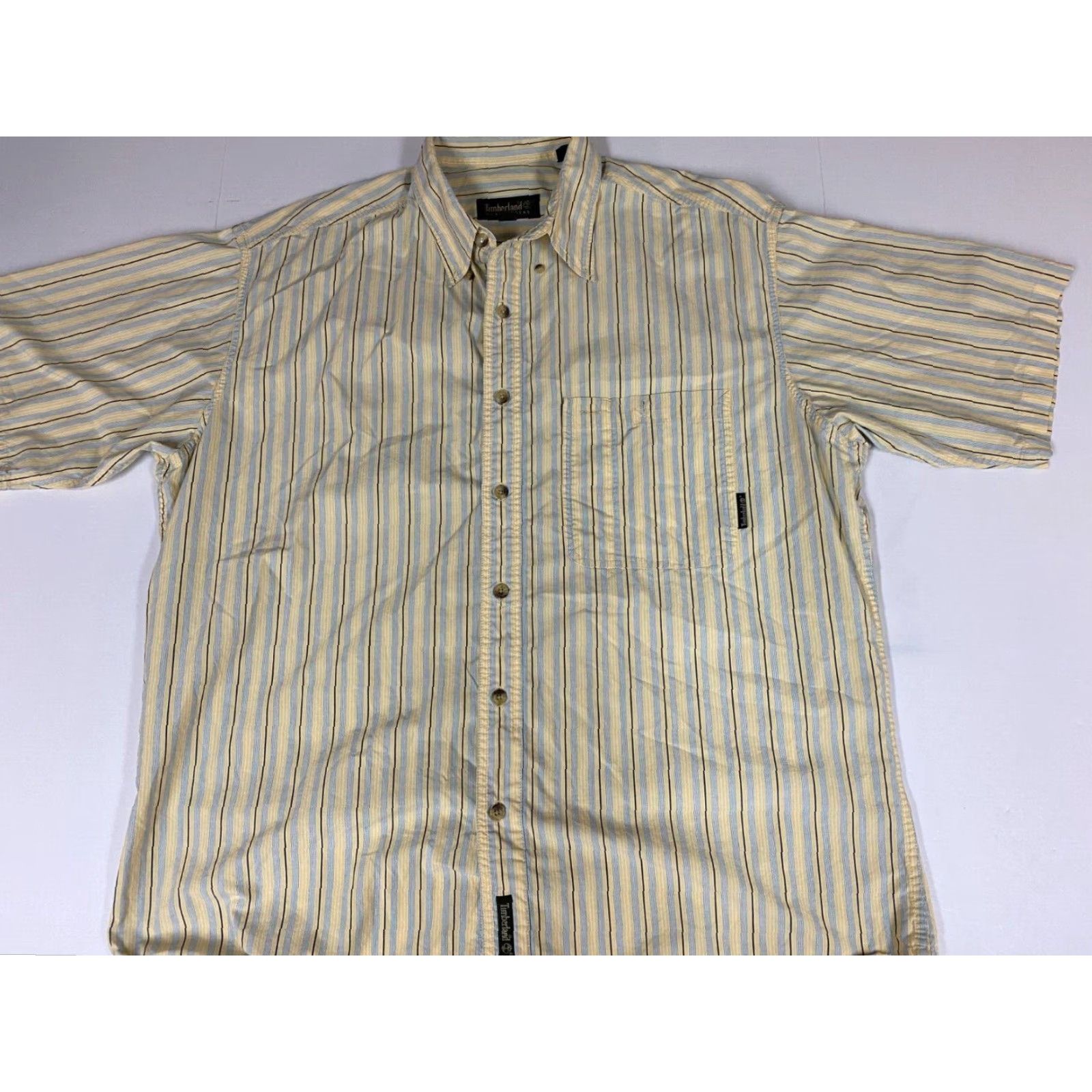 Timberland Timberland Mens Shirt Large Yellow Striped Weathergear Button Down Size US L / EU 52-54 / 3 - 2 Thumbnail