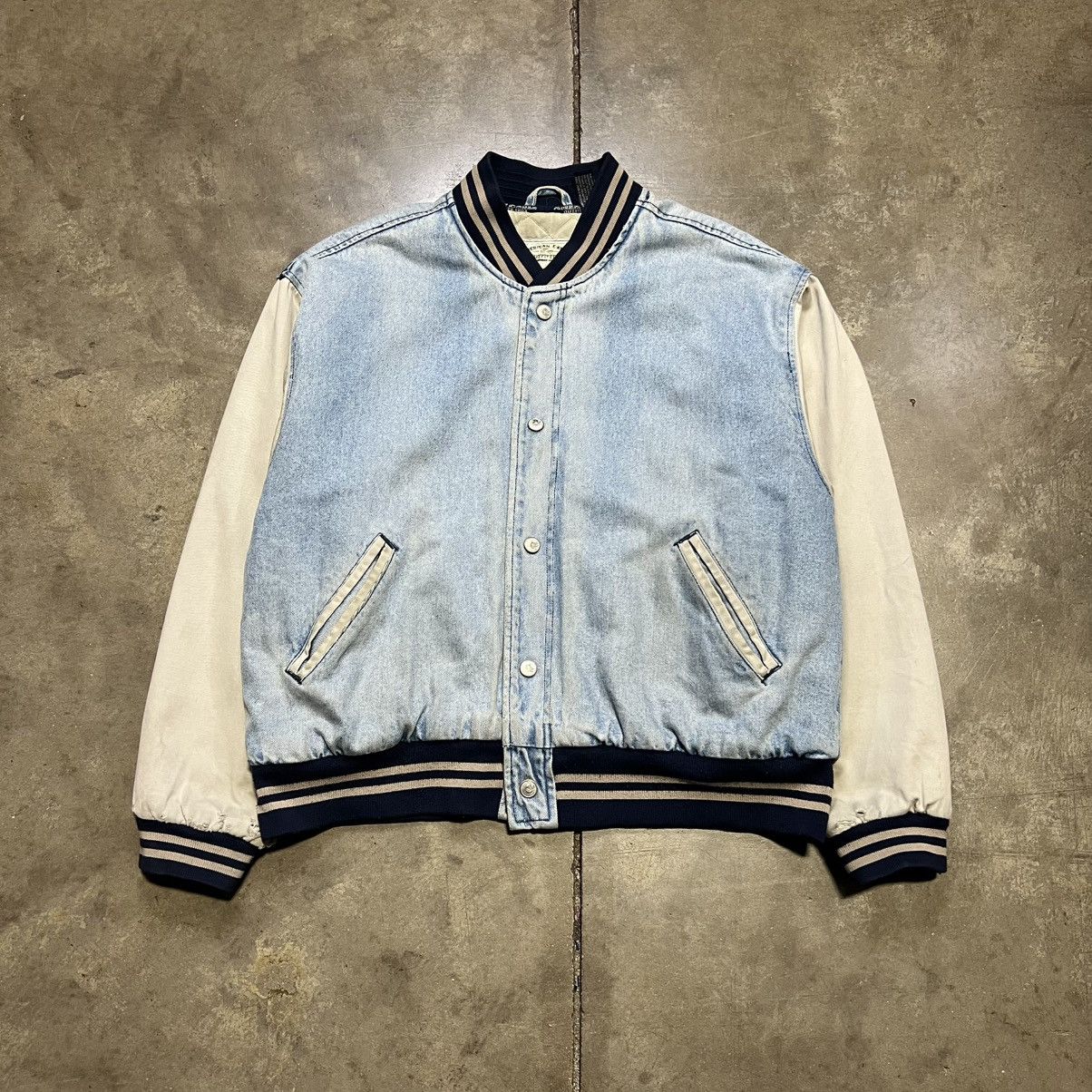 American Eagle Outfitters Vintage American Eagle Denim Bomber Jacket Varsity Faded Y2K Size US L / EU 52-54 / 3 - 1 Thumbnail