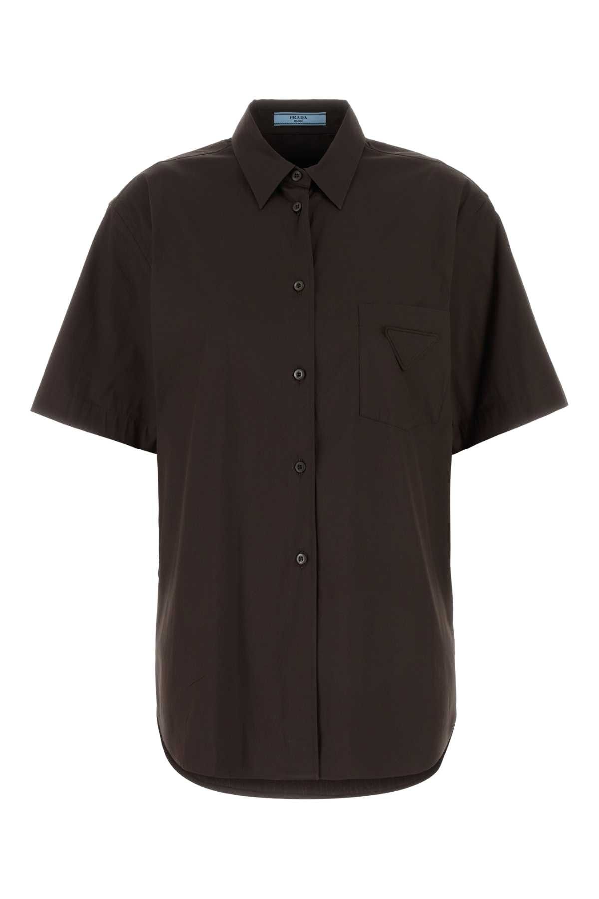 Brown Stretch Poplin Shirt