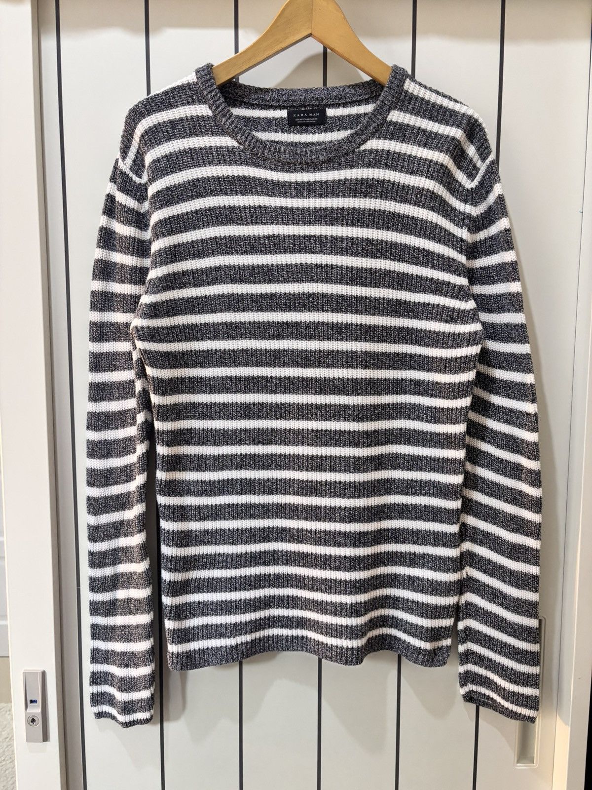 Zara Zara Man Striped Ribbed-Knit Crew-Neck Sweater - Grey Size US M / EU 48-50 / 2 - 1 Thumbnail