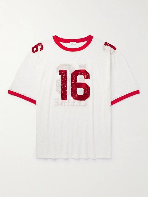 Celine 16 Embroidered T-Shirt in Jersey Mesh White Size US S / EU 44-46 / 1 - 1 Thumbnail