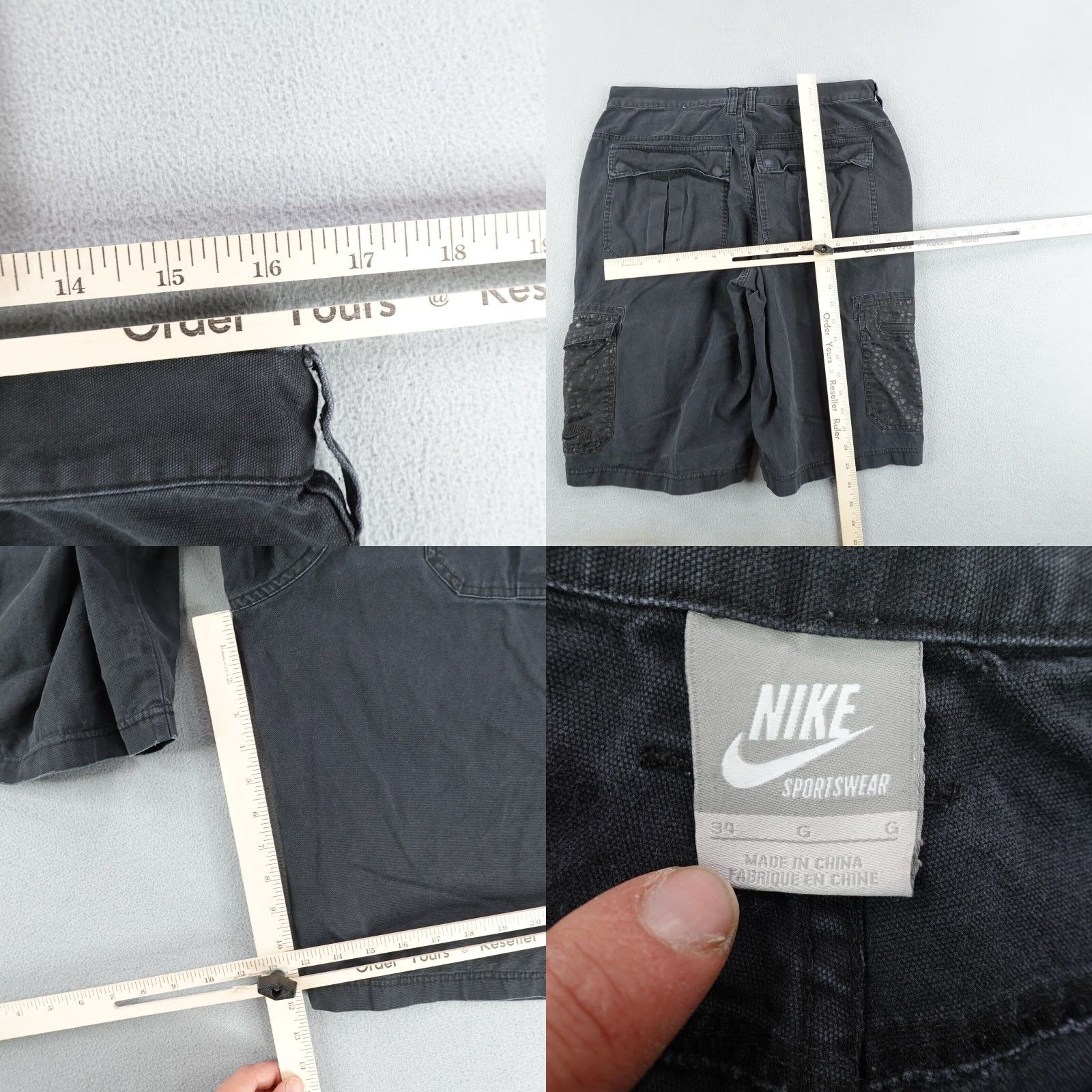 Nike VINTAGE Nike Cargo Shorts Mens 34 Black Canvas Outdoor Sports Casual Workwear Relaxed Fit Size US 33 - 8 Thumbnail