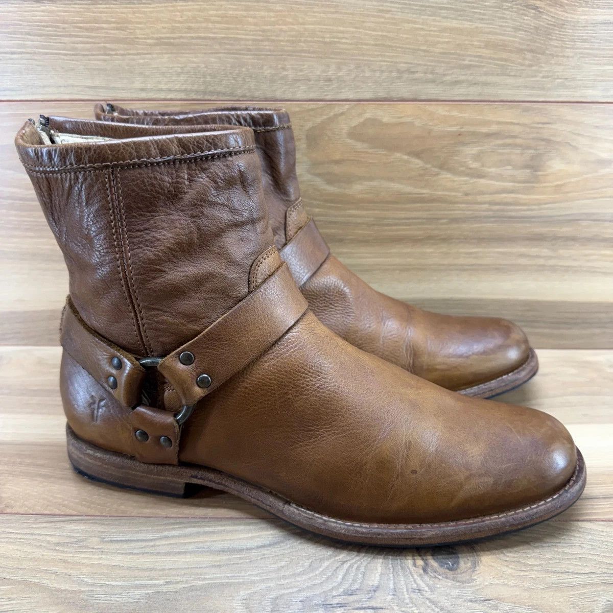 Frye Harness Boots Brown Leather 10 D Leather Buckle