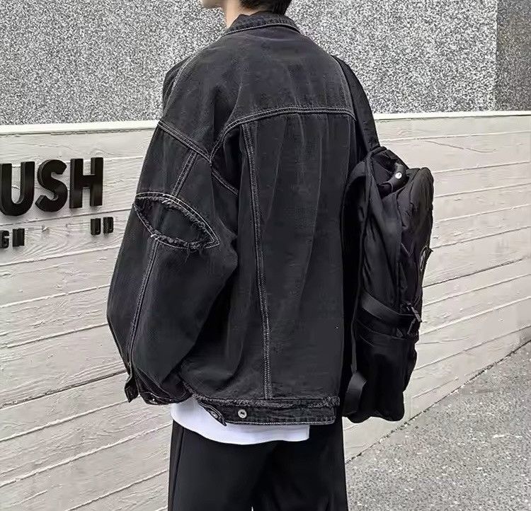 Jean Retro Black Oversized Harajuku Denim Jacket Size US L / EU 52-54 / 3 - 3 Thumbnail