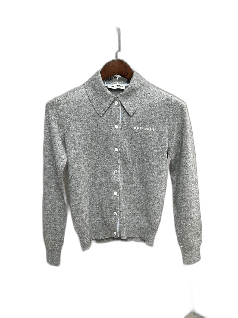Miu Miu Gray Cashmere Polo Cardigan