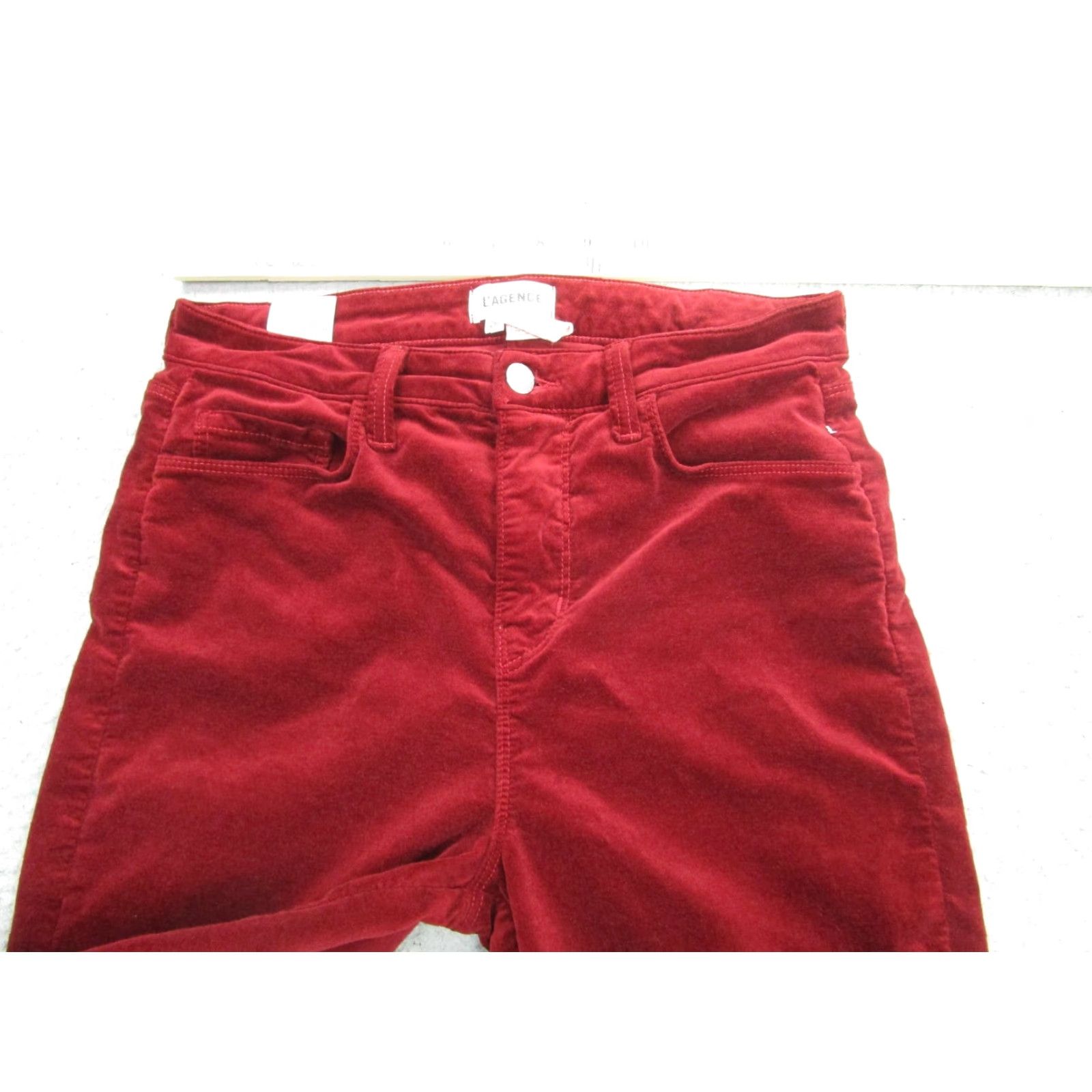 L'AGENCE L'Agence Pants Womens 26 Red Bordeaux Velvet velour Skinny High Rise Made USA Size 26" / US 2 / IT 38 - 5 Thumbnail