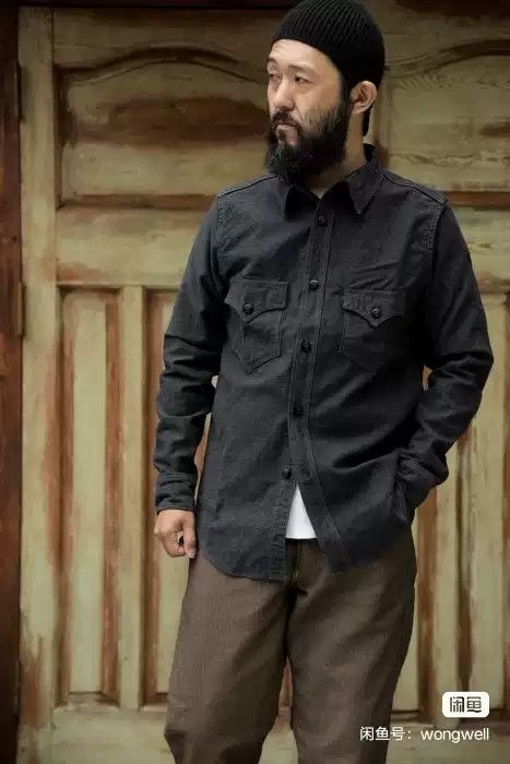 image of Freewheelers Warehouse Autumn And Winter Navy Shirt in Grey, Men's (Size Medium)