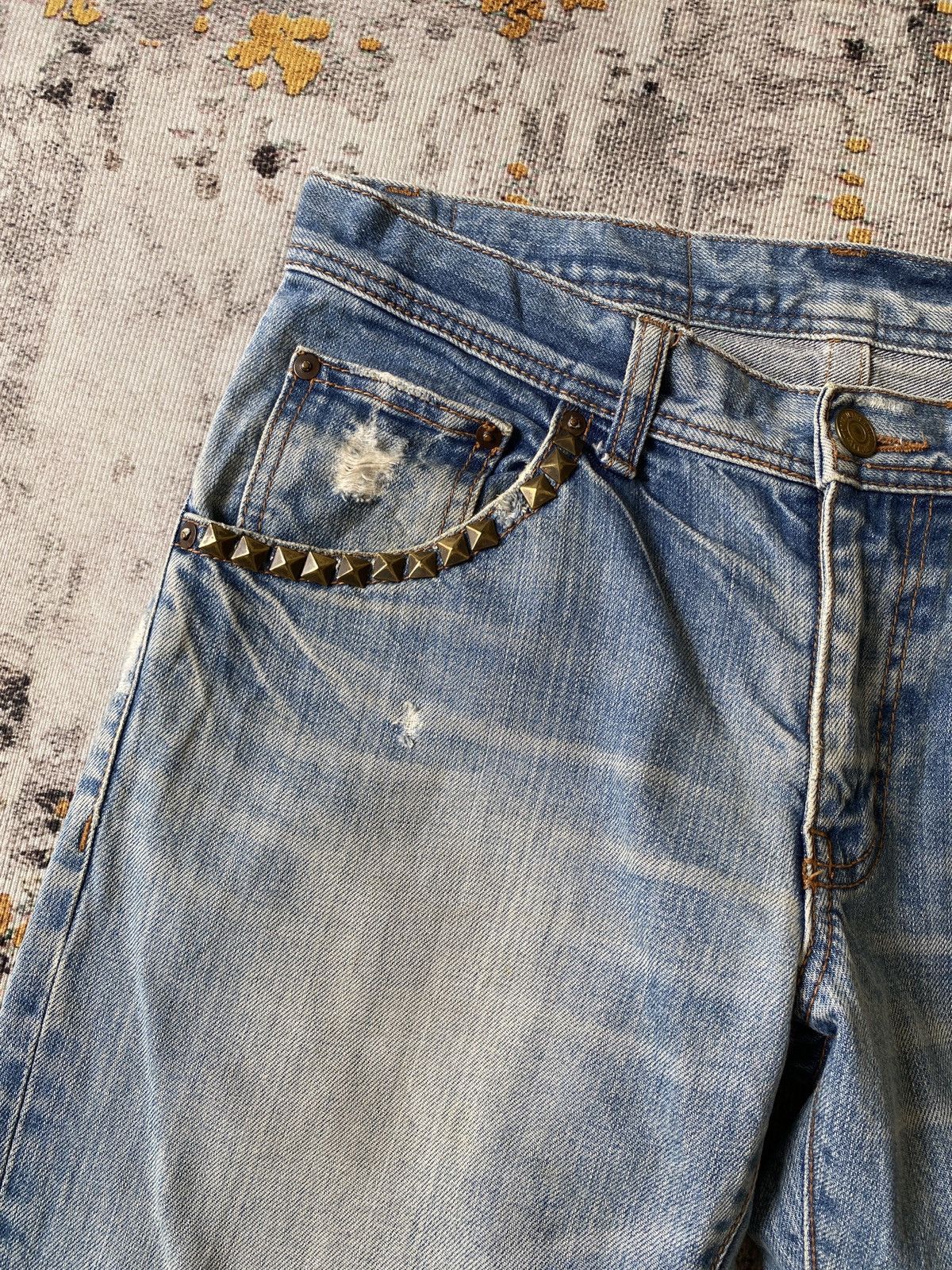 Tete Homme Tete Homme Issey Miyake Faded Blue Studded Distressed Denim Size US 31 - 9 Thumbnail